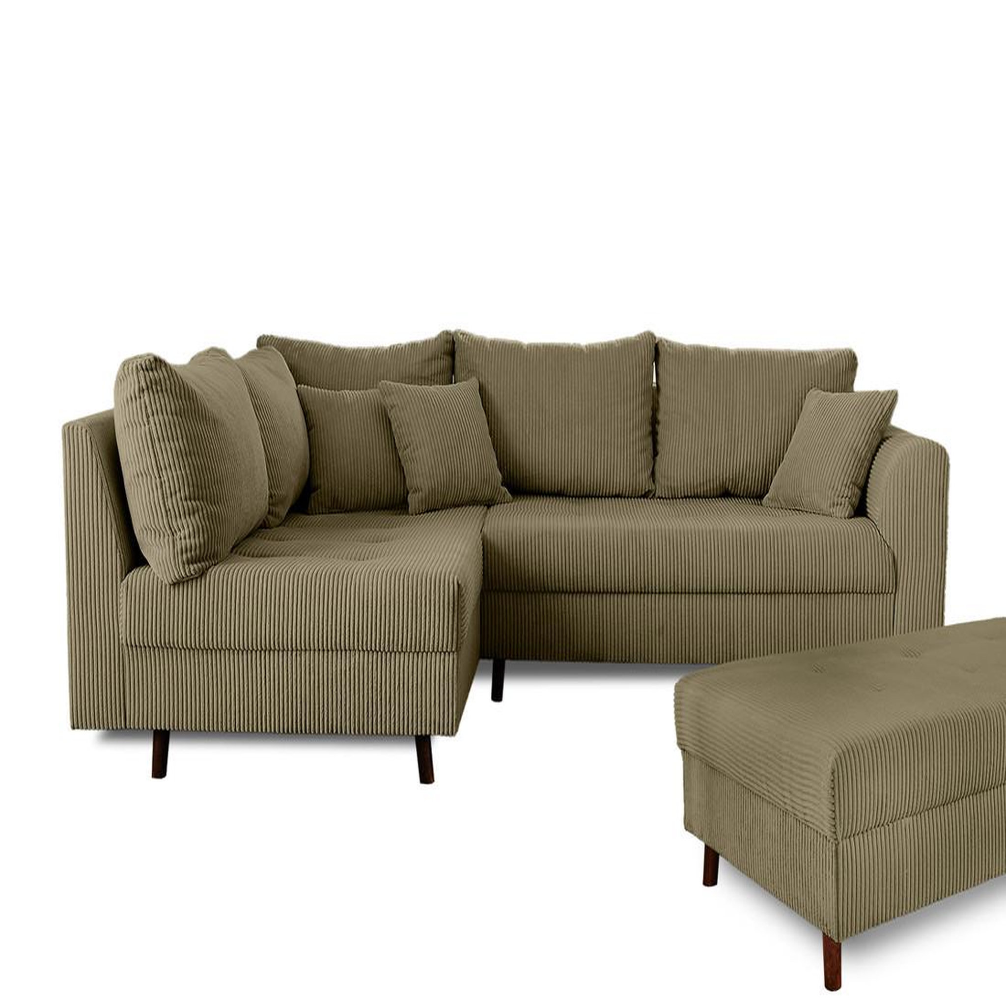 Voir la diapositive 6 : BEST MOBILIER Rune - canapé d'angle gauche - 4 places - avec pouf d'appoint - en velours côtelé