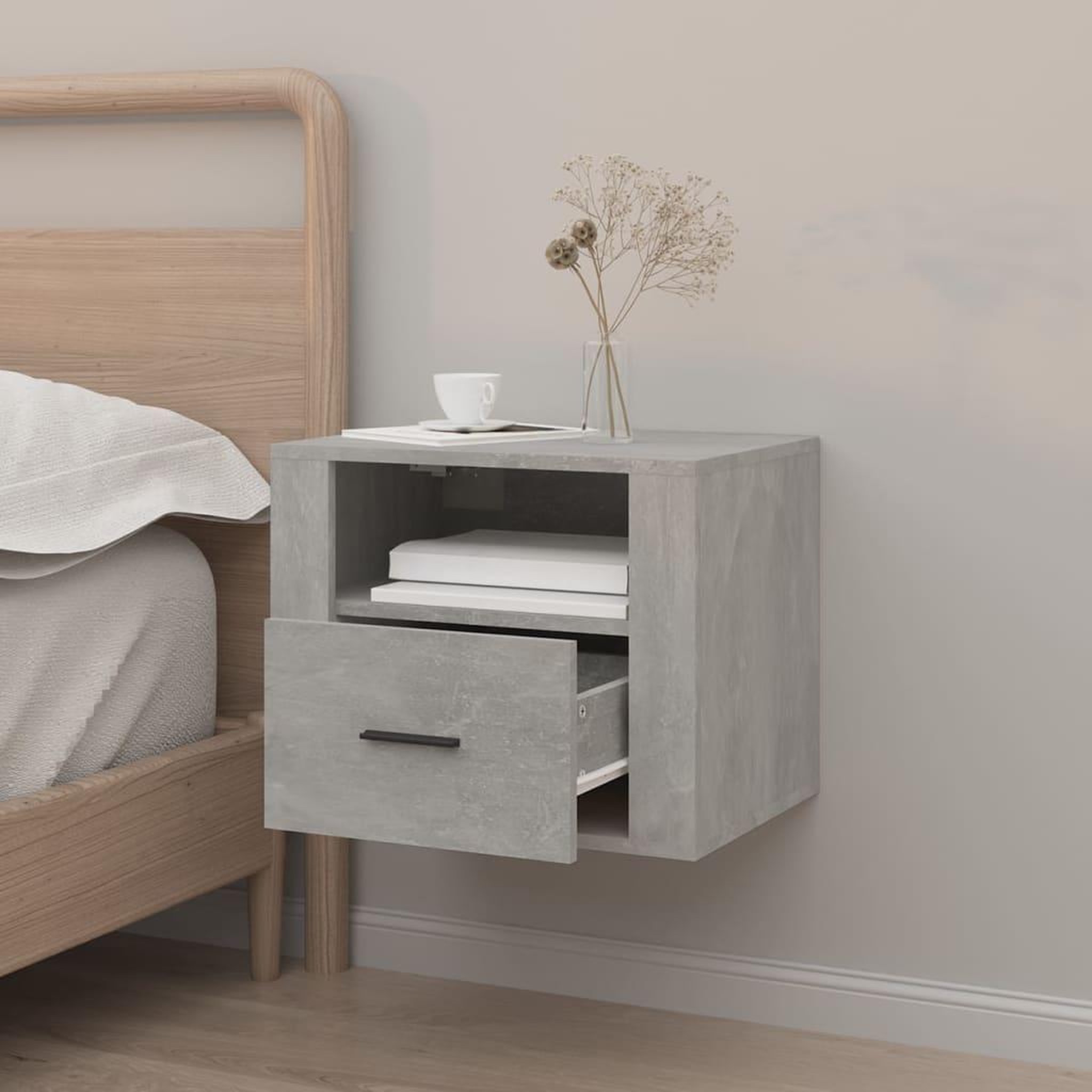 Voir la diapositive 3 : VIDAXL Table de chevet murale Gris beton 50x36x40 cm