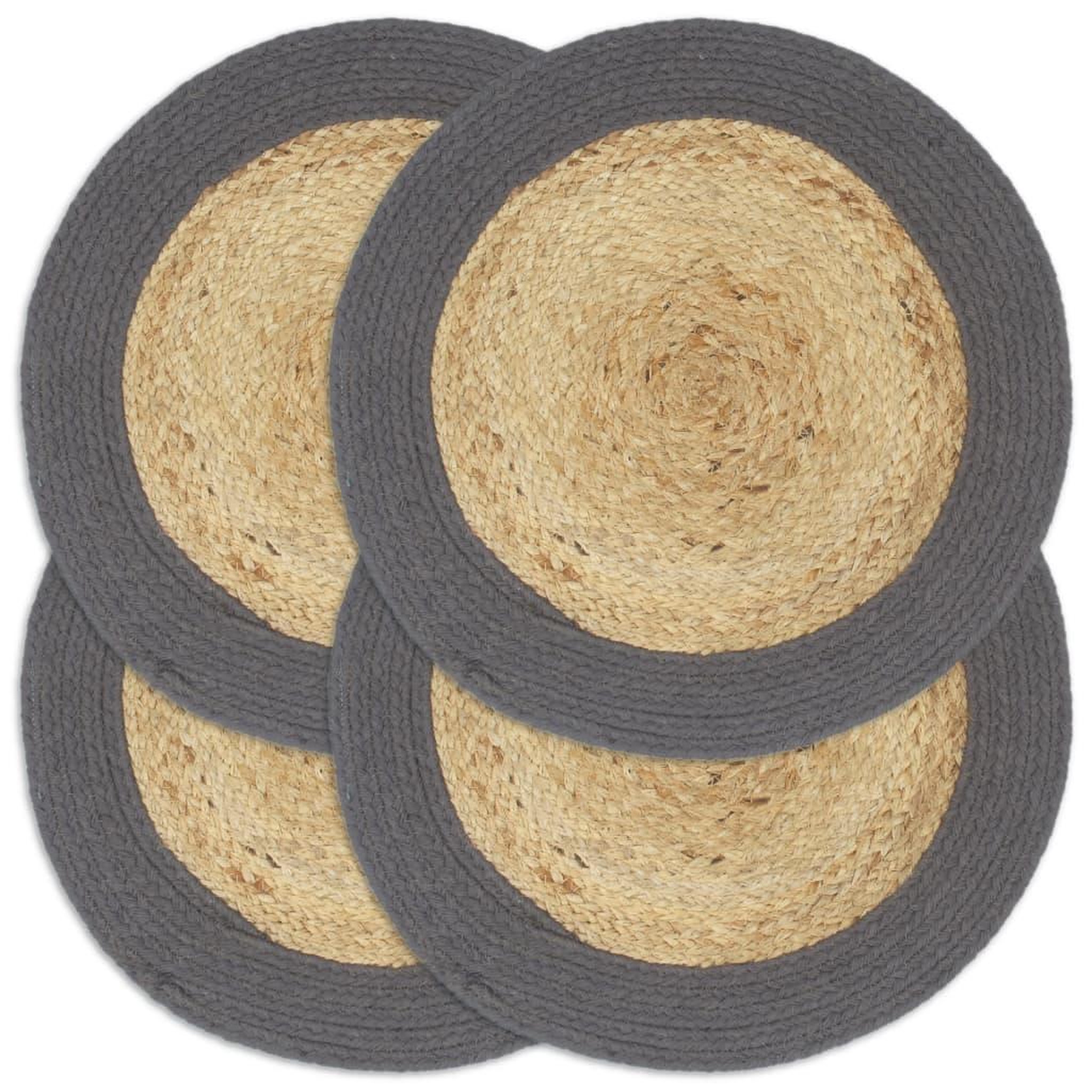 Voir la diapositive 1 : VIDAXL Napperons 4 pcs Naturel et anthracite 38 cm Jute et coton