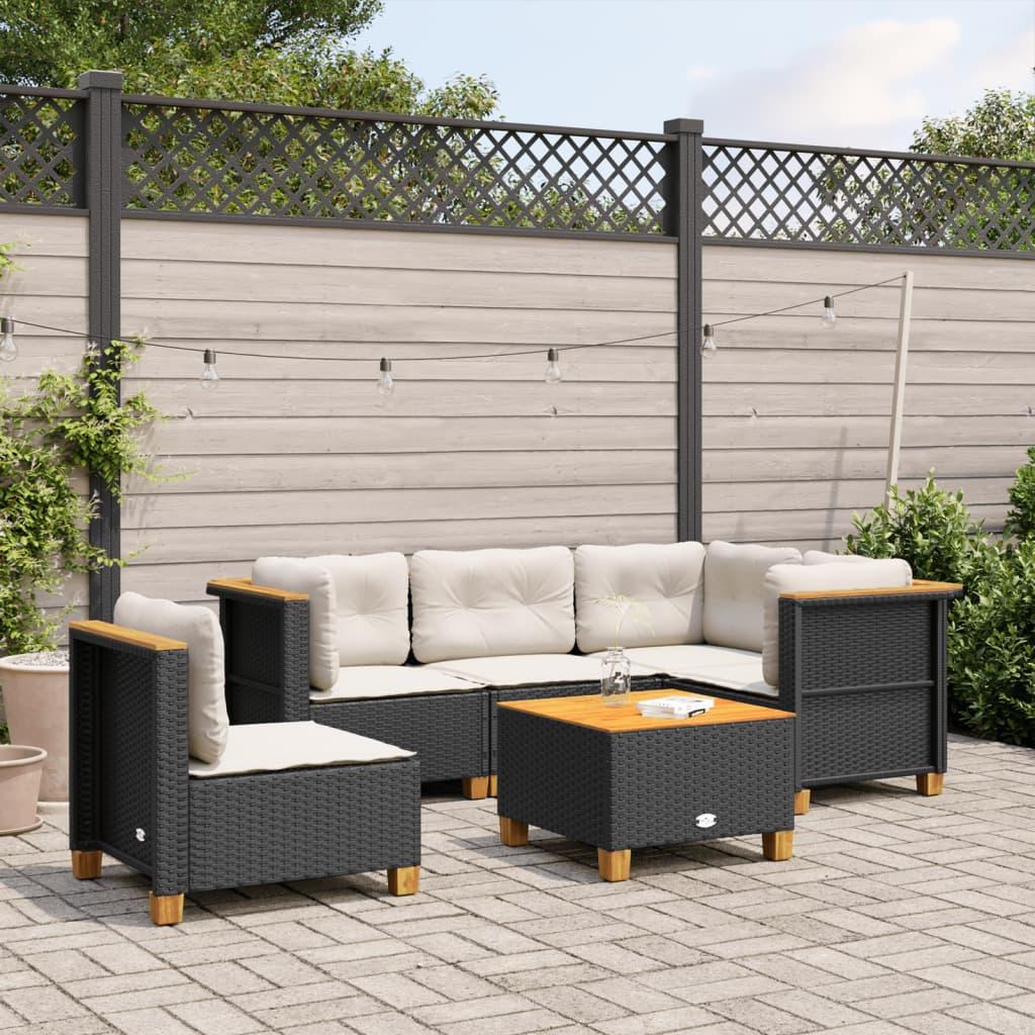 VIDAXL Salon de jardin 6 pcs avec coussins noir resine tressee