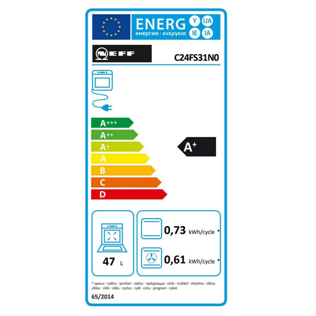 Neff Four intégrable combi vapeur 47l 60cm a+ ecoclean noir - C24FS31N0