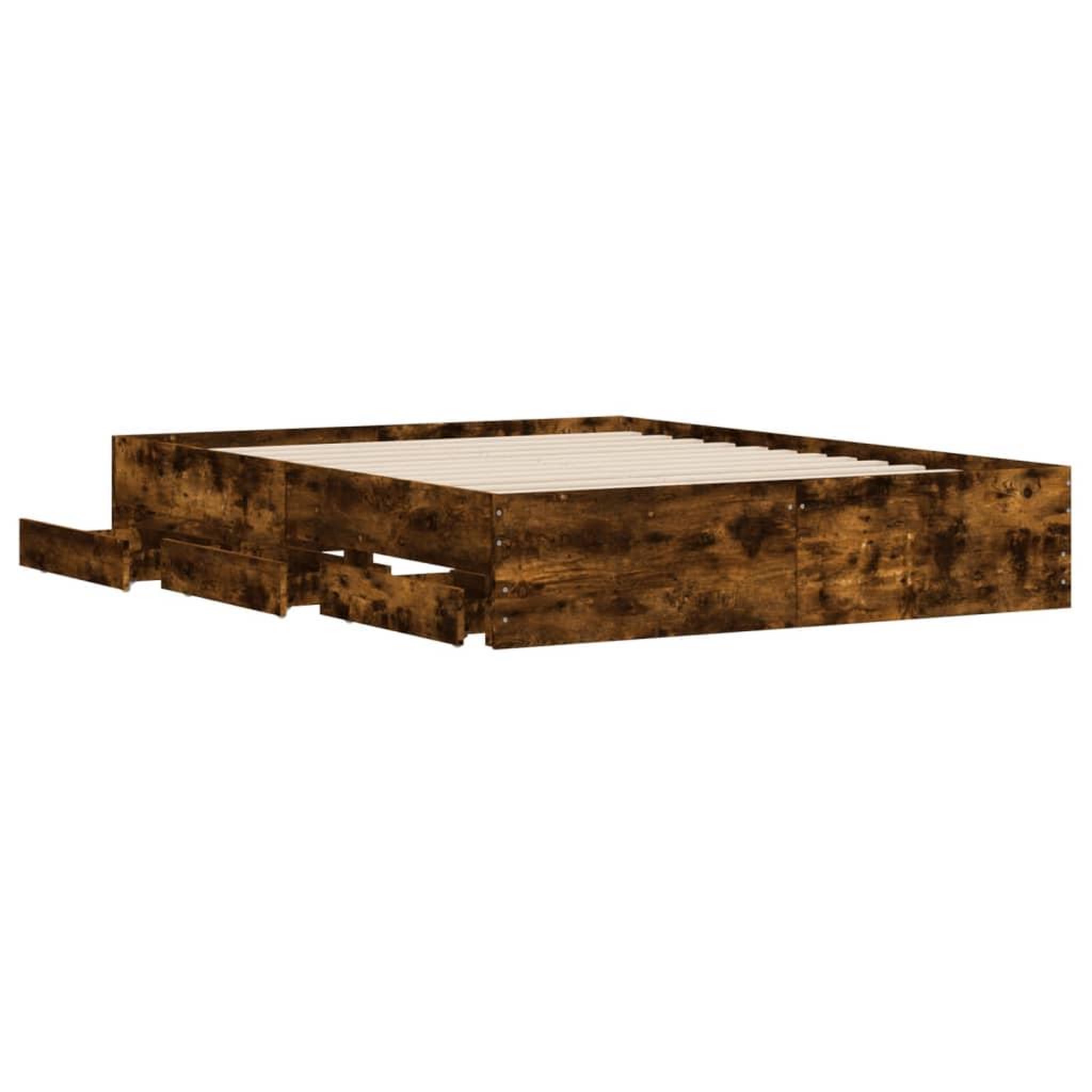 Voir la diapositive 5 : VIDAXL Cadre de lit avec tiroirs sans matelas chene fume 150x200 cm