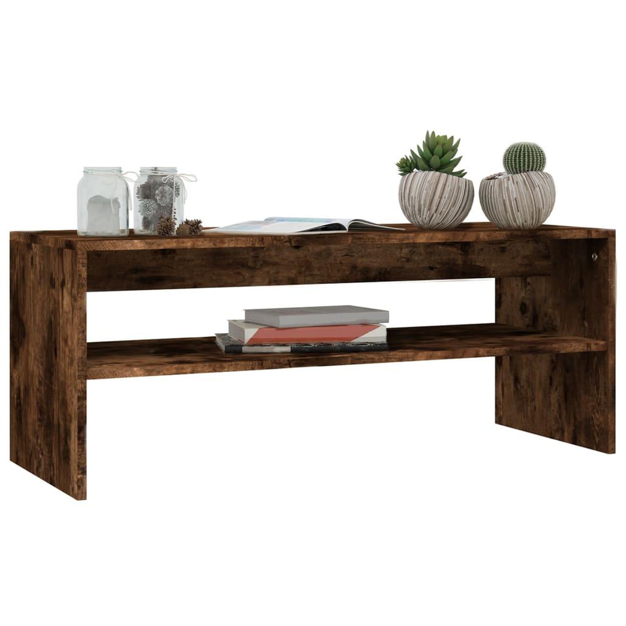 Voir la diapositive 3 : VIDAXL Table basse Chene fume 100x40x40 cm Bois d'ingenierie