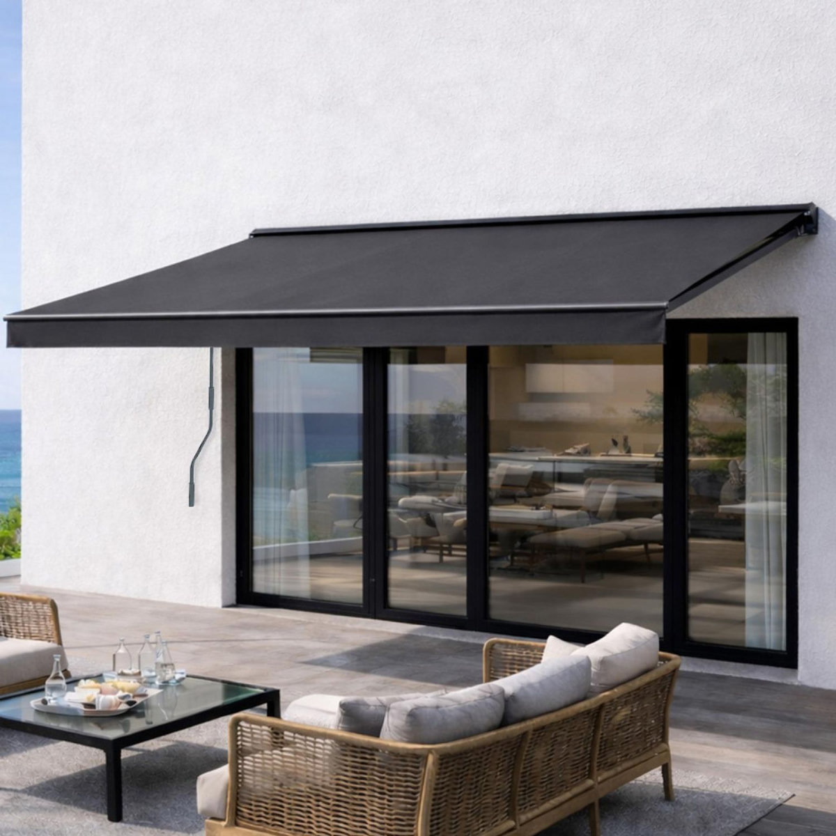 CONCEPT USINE Store banne manuel 3,95 x 3 m en aluminium avec toile gris ADRO