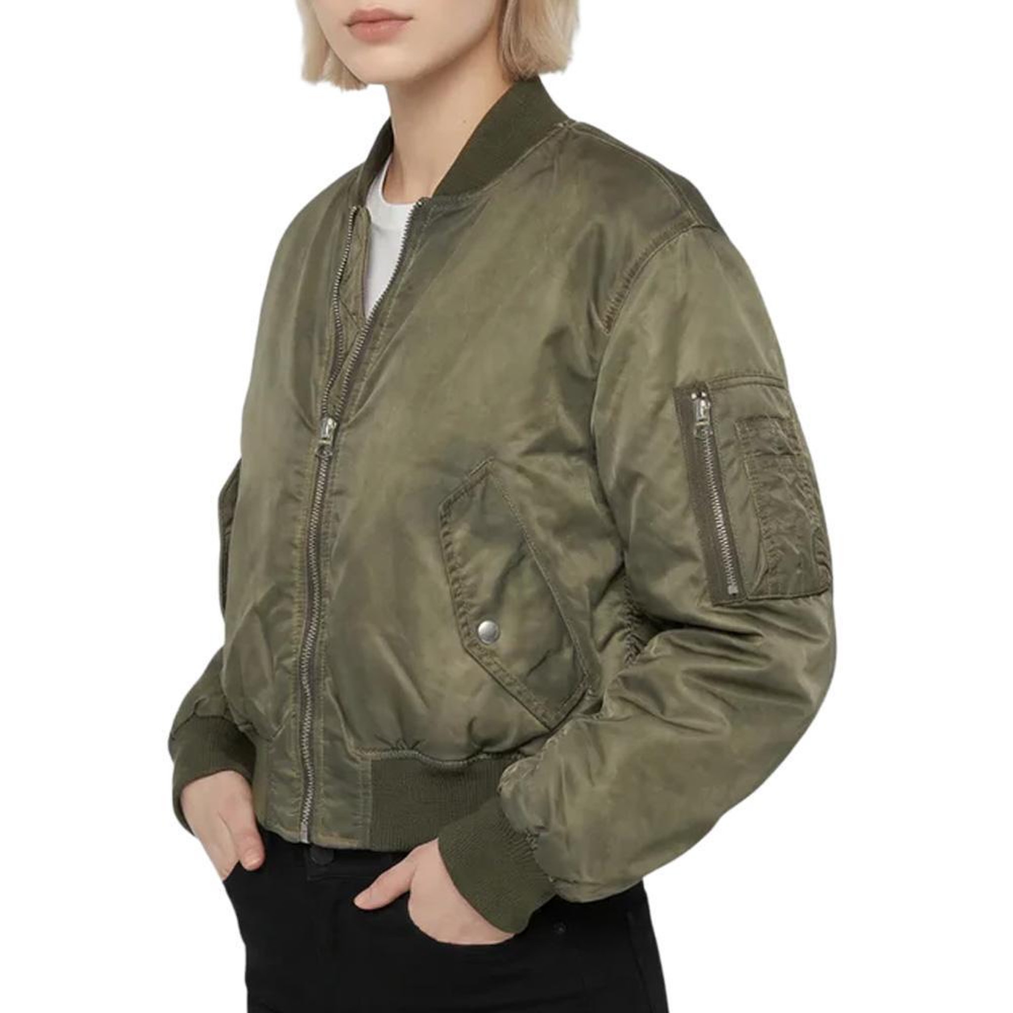 Voir la diapositive 2 : Schott Veste bomber femme kaki schott oversize washed