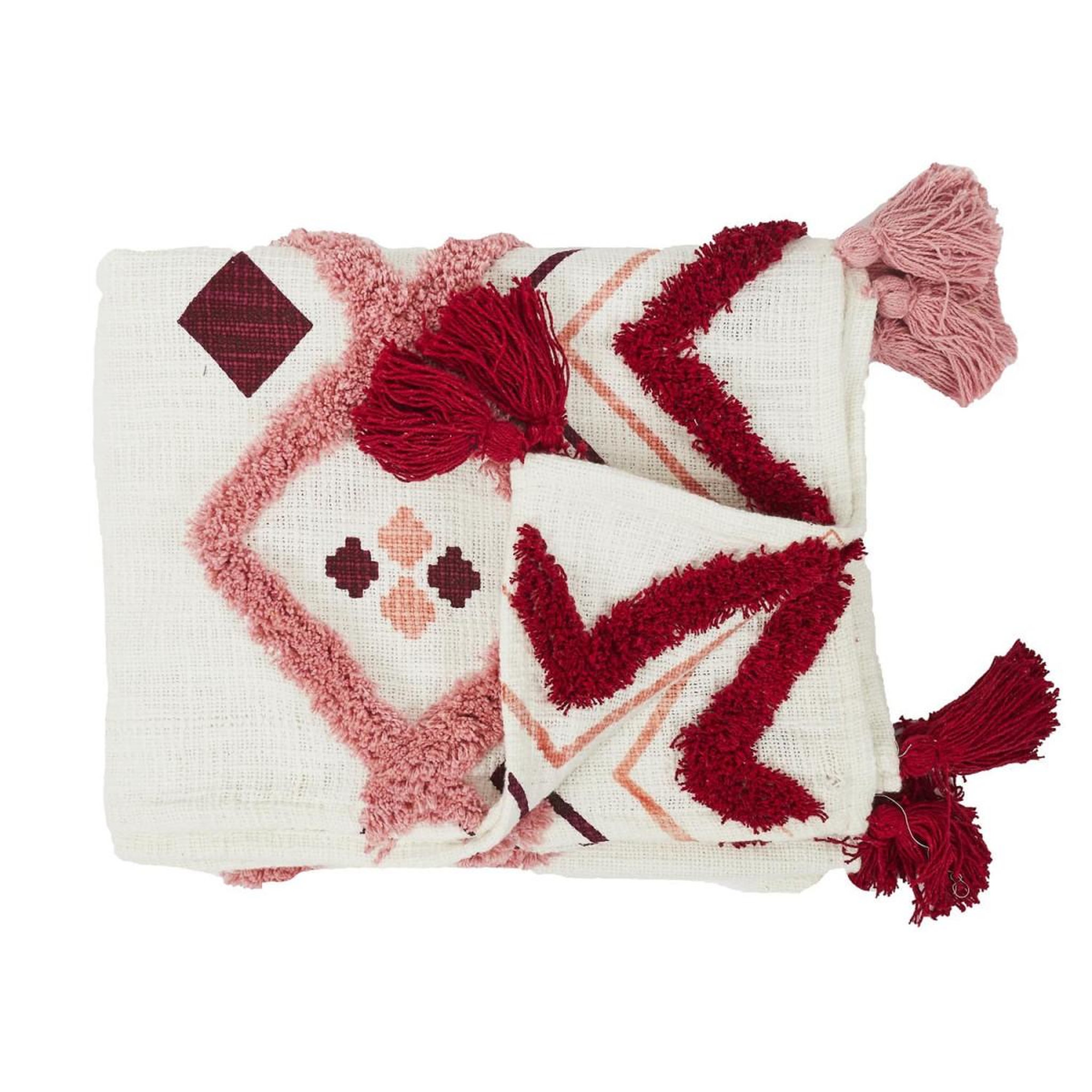 Voir la diapositive 2 : The Home Deco Factory Jeté de canapé tufté  ethnique  130x150cm rose