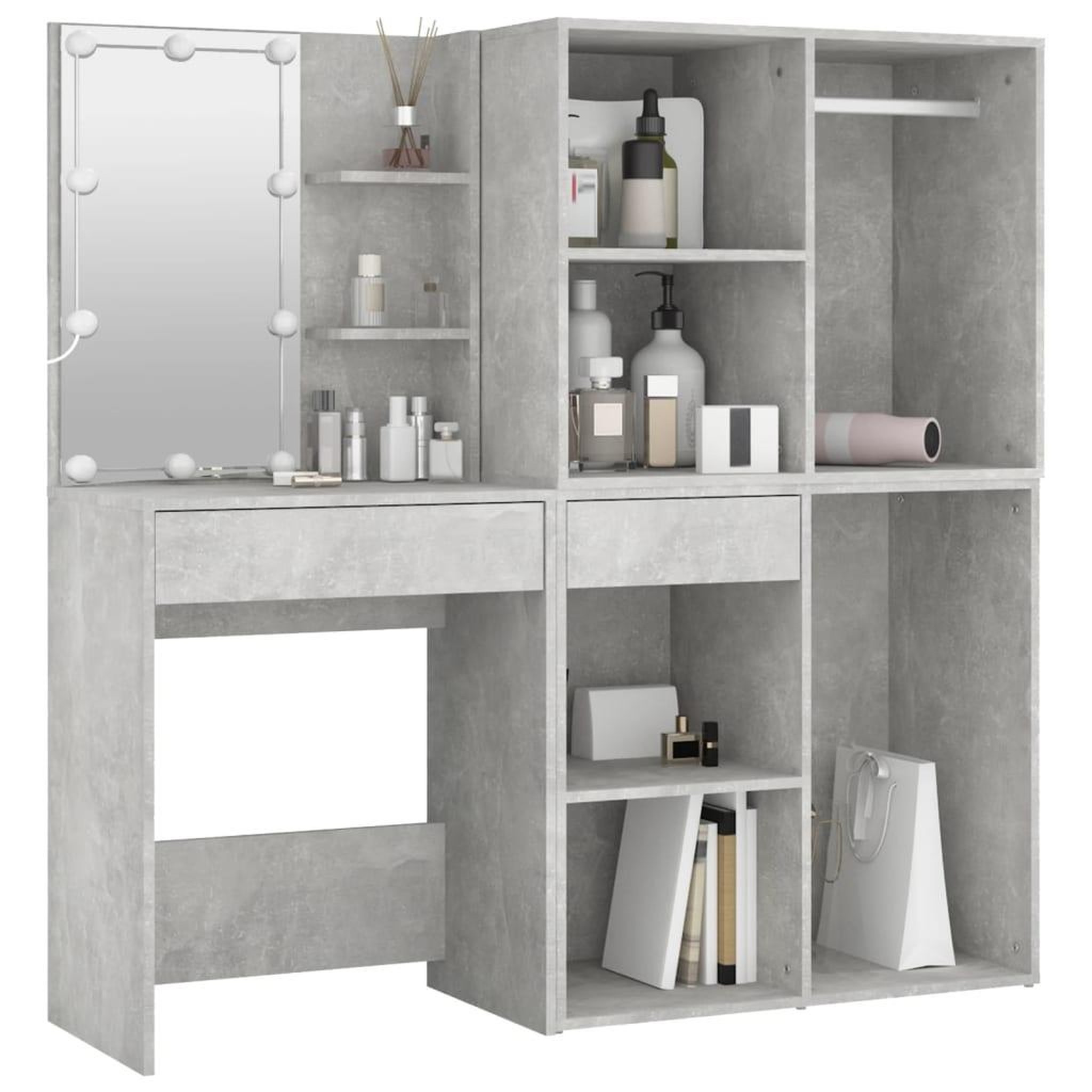 Voir la diapositive 3 : VIDAXL Coiffeuse a LED avec 2 armoires Gris beton Bois d'ingenierie