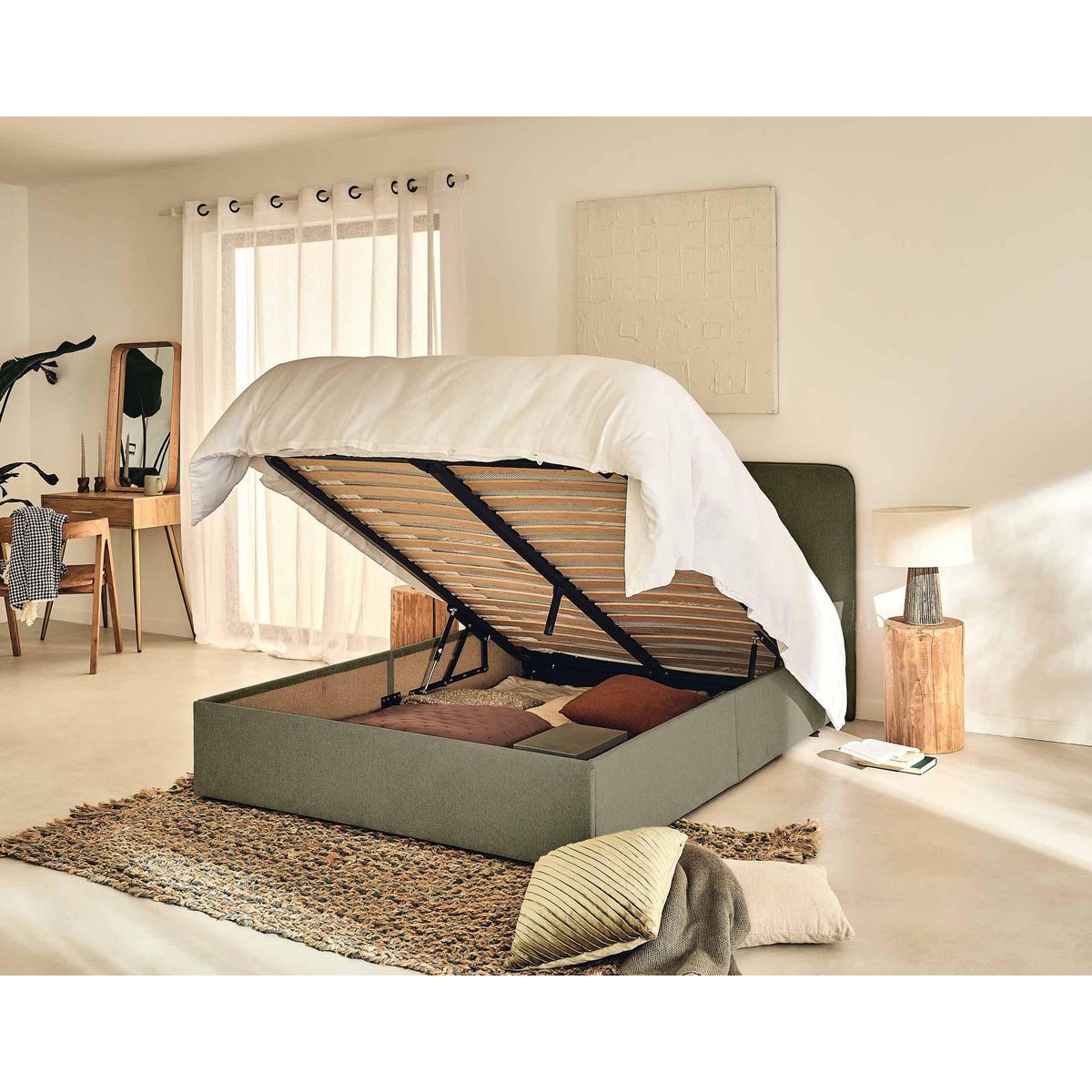 BEST MOBILIER Goyave - lit coffre - 140x190 - en tissu - sommier inclus