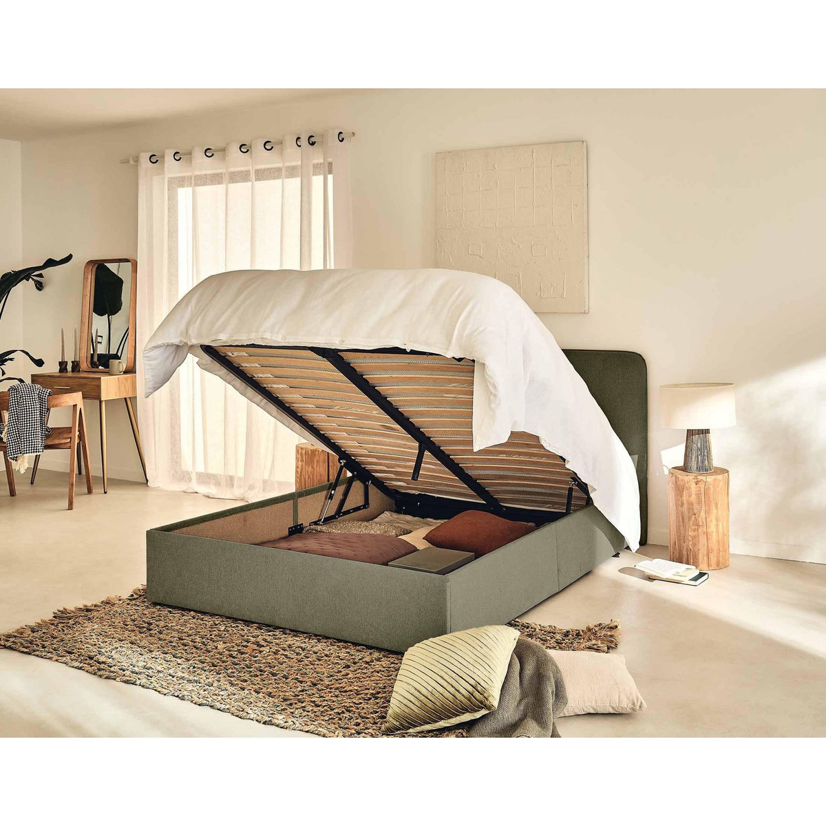 BEST MOBILIER Goyave - lit coffre - 140x190 - en tissu - sommier inclus