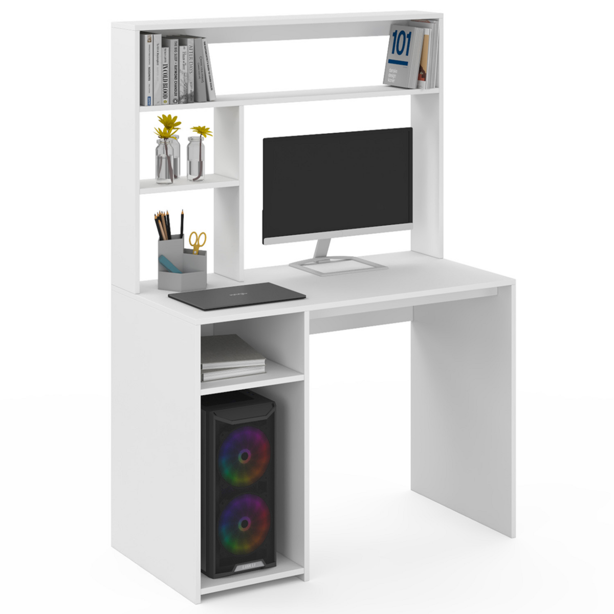 ID MARKET Bureau avec étagères de rangement DAN blanc