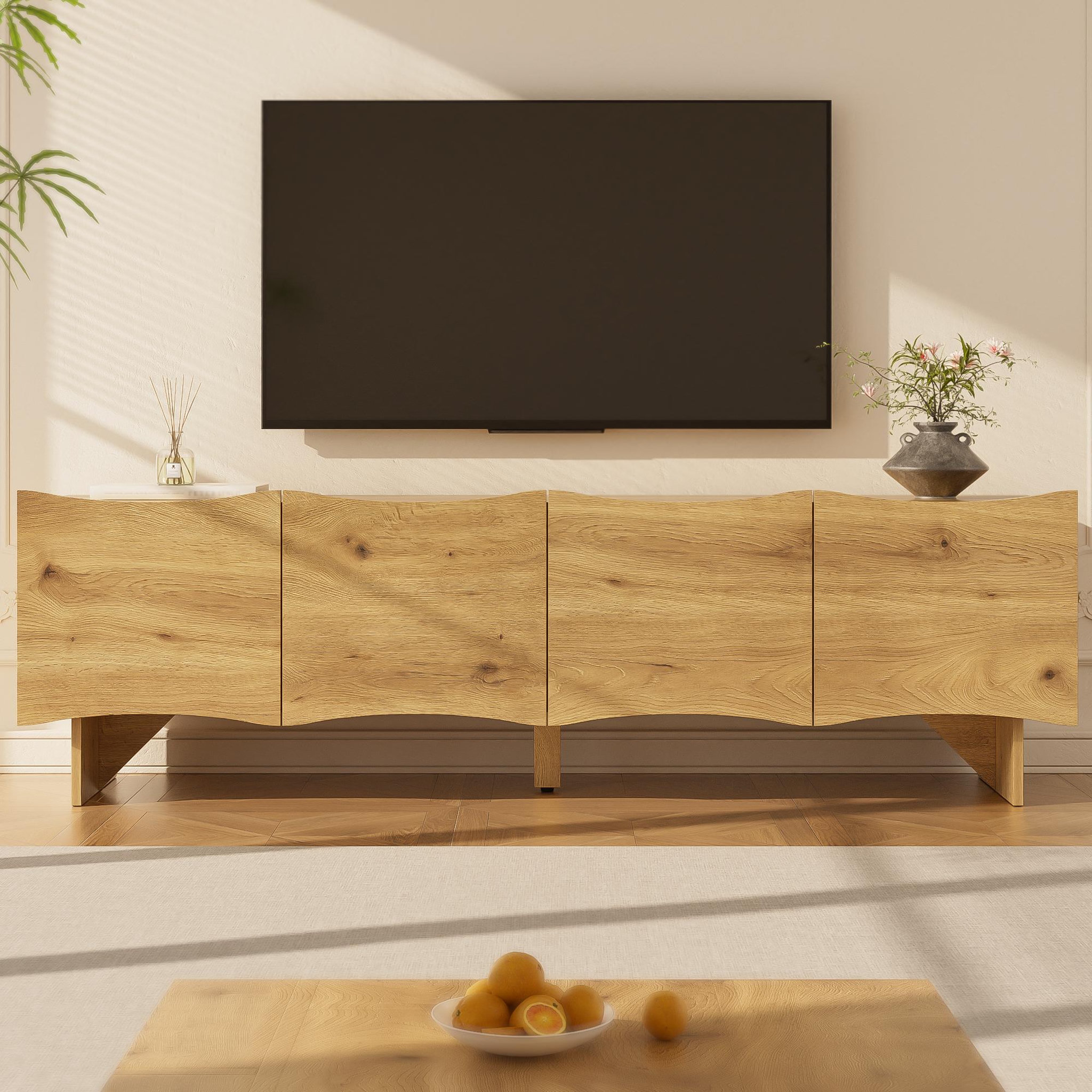 Voir la diapositive 2 : MERAX Meuble tv naturel 155 cm panneau de particules