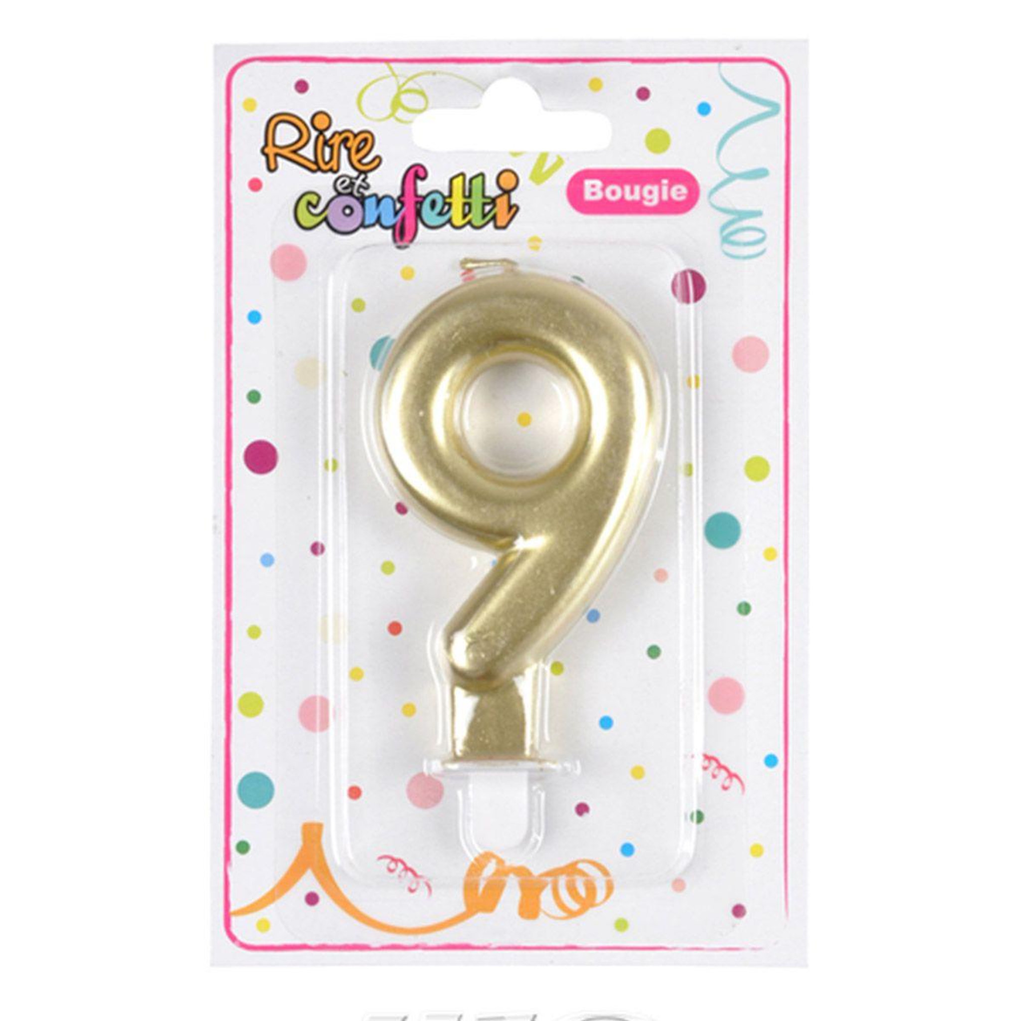 Voir la diapositive 2 : HOMEA Bougie d'Anniversaire  Chiffre 9  7cm Or