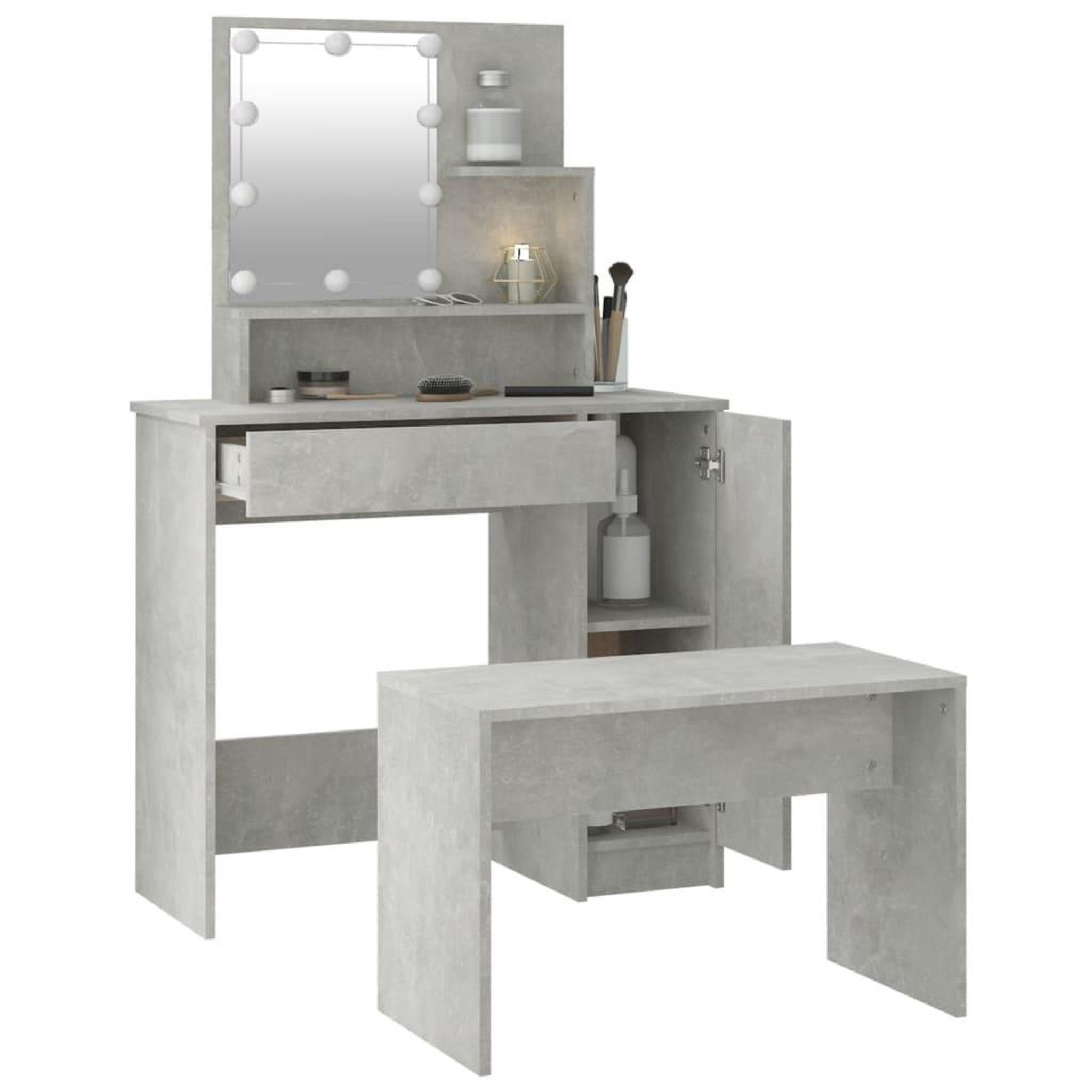 Voir la diapositive 5 : VIDAXL Ensemble de coiffeuse avec LED Gris beton Bois d'ingenierie