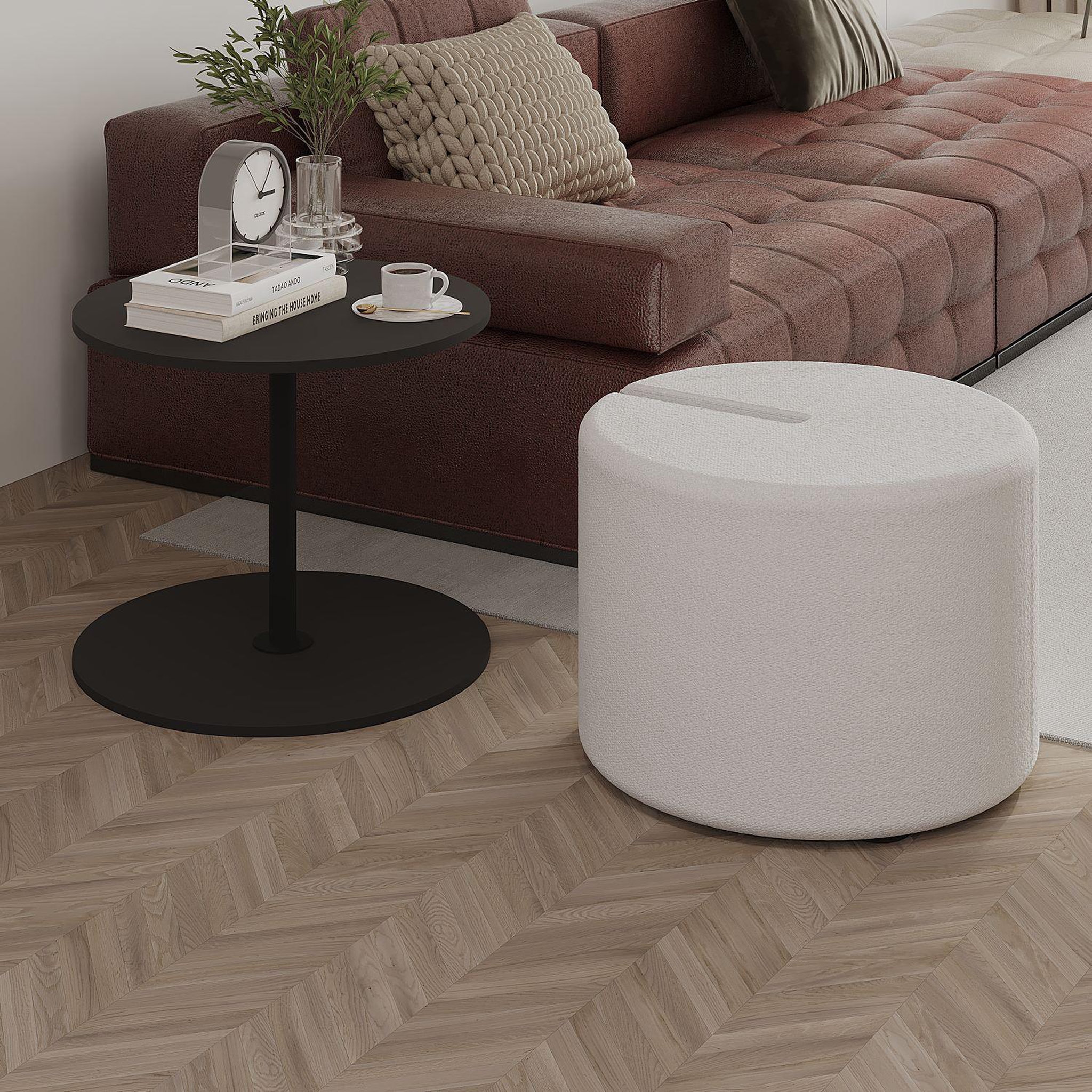 Voir la diapositive 4 : Habitat et Jardin Table d'appoint avec pouf en bois  vexana  - 43 x 43 x 47 cm - gris anthracite
