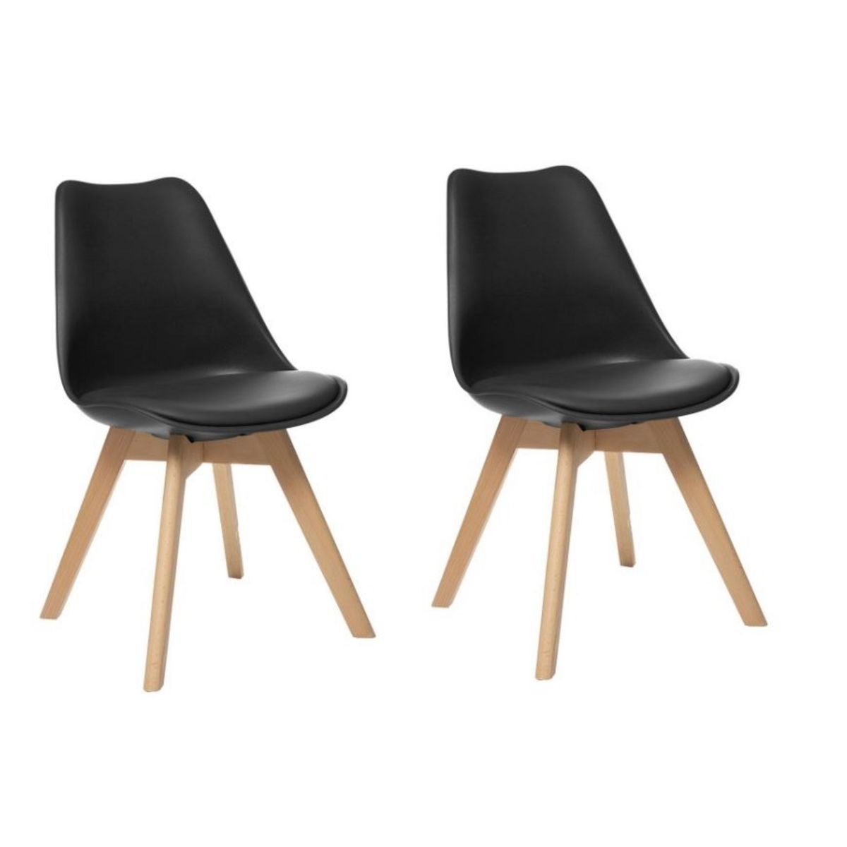 ATMOSPHERA Lot de 2 chaises style scandinave pieds bois massif coloris noir OPRA