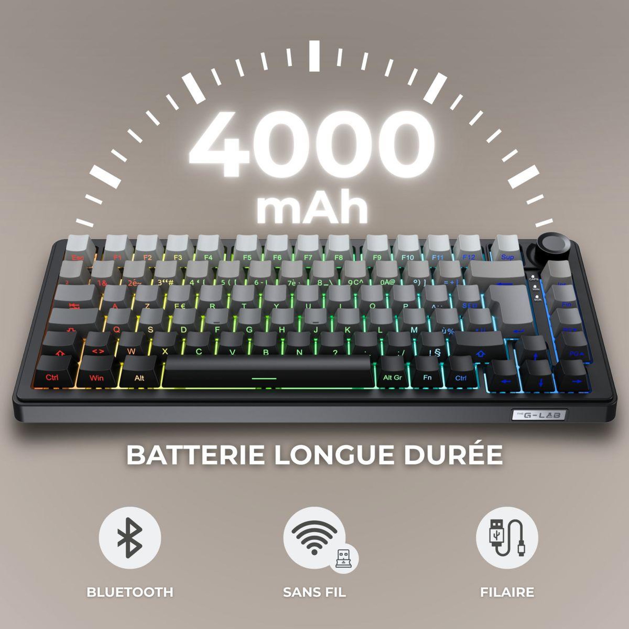 Voir la diapositive 4 : THE G-LAB Clavier gamer sans fil keyz elite 300 rgb triple mode gris
