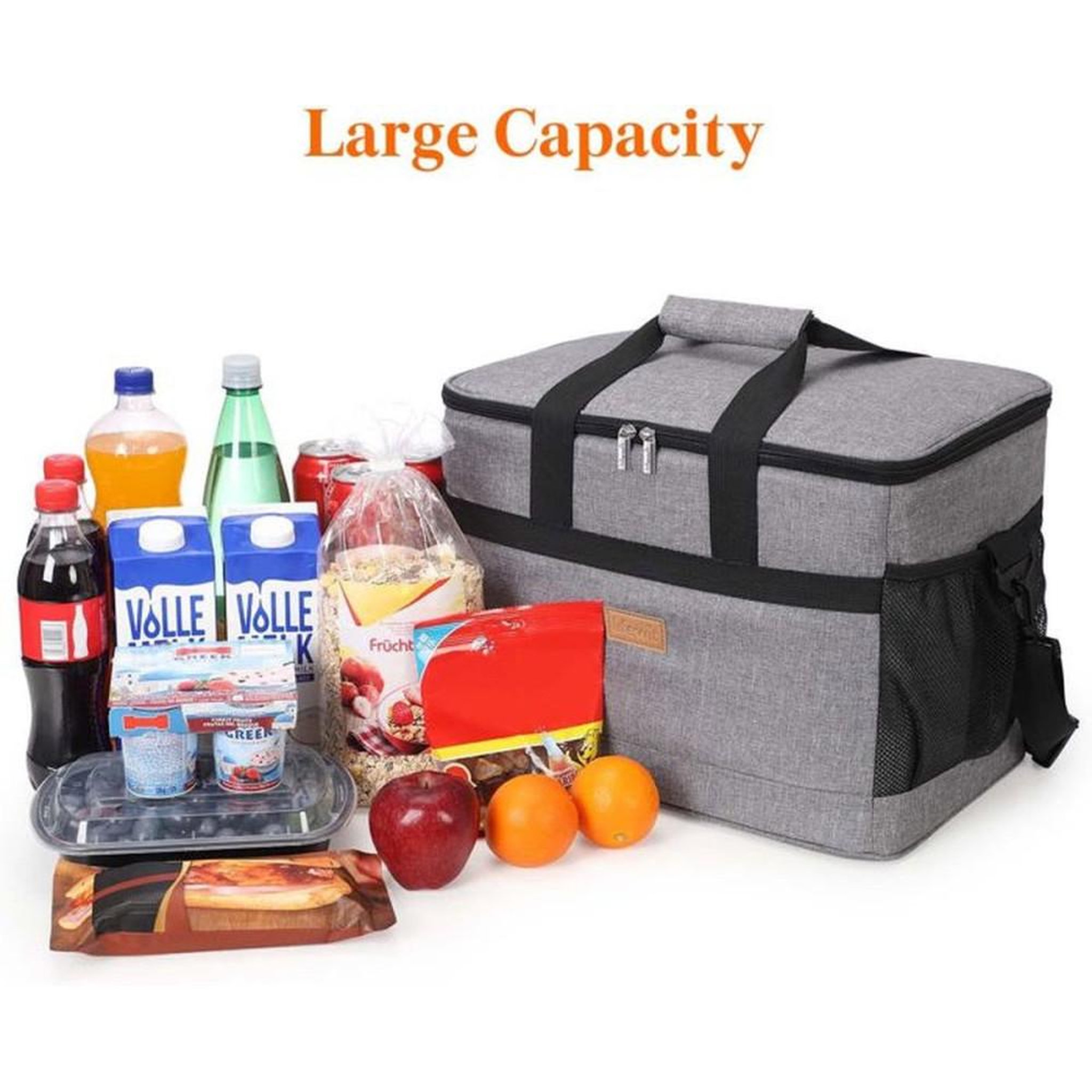 Voir la diapositive 5 : Sac isotherme pliable 32 L gris doublure PEVA 42x31x28 cm fermeture éclair ouverture large
