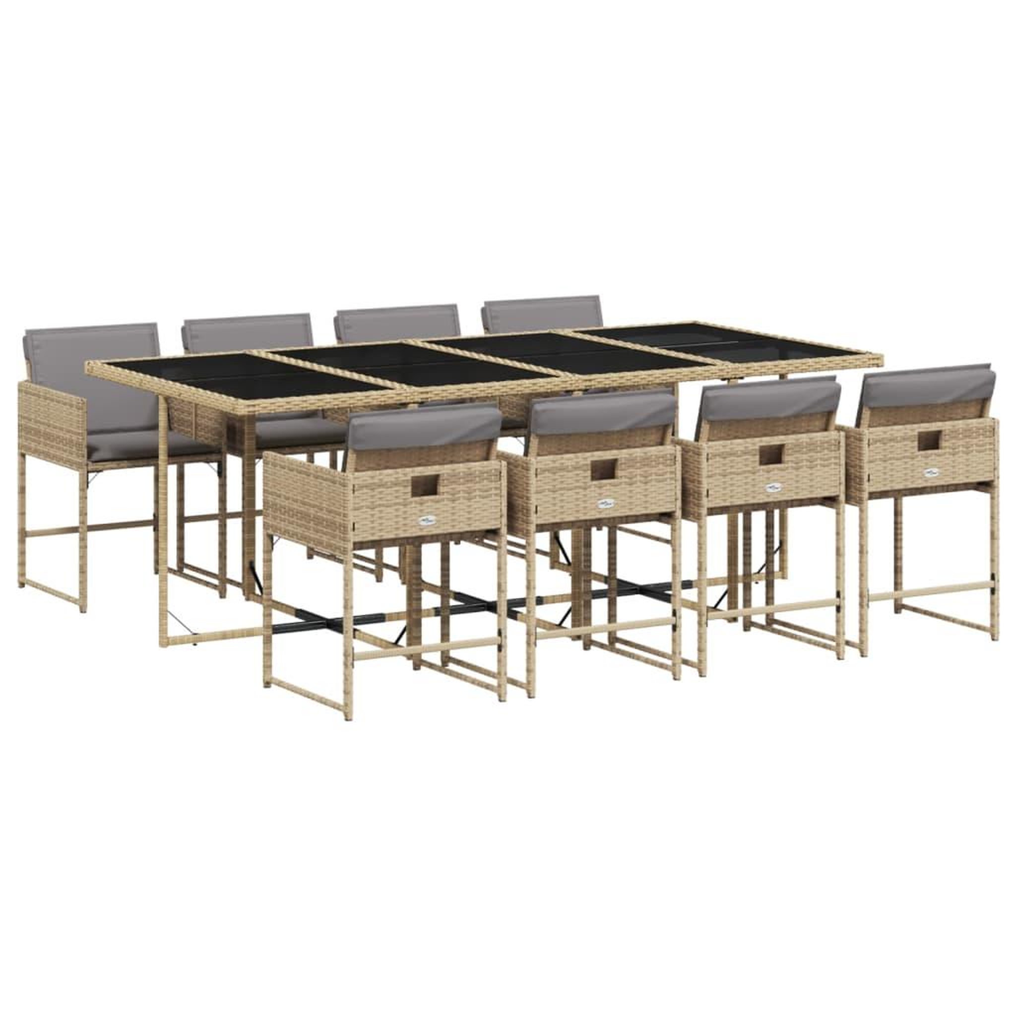 Voir la diapositive 2 : VIDAXL Ensemble a manger de jardin et coussins 9 pcs melange beige