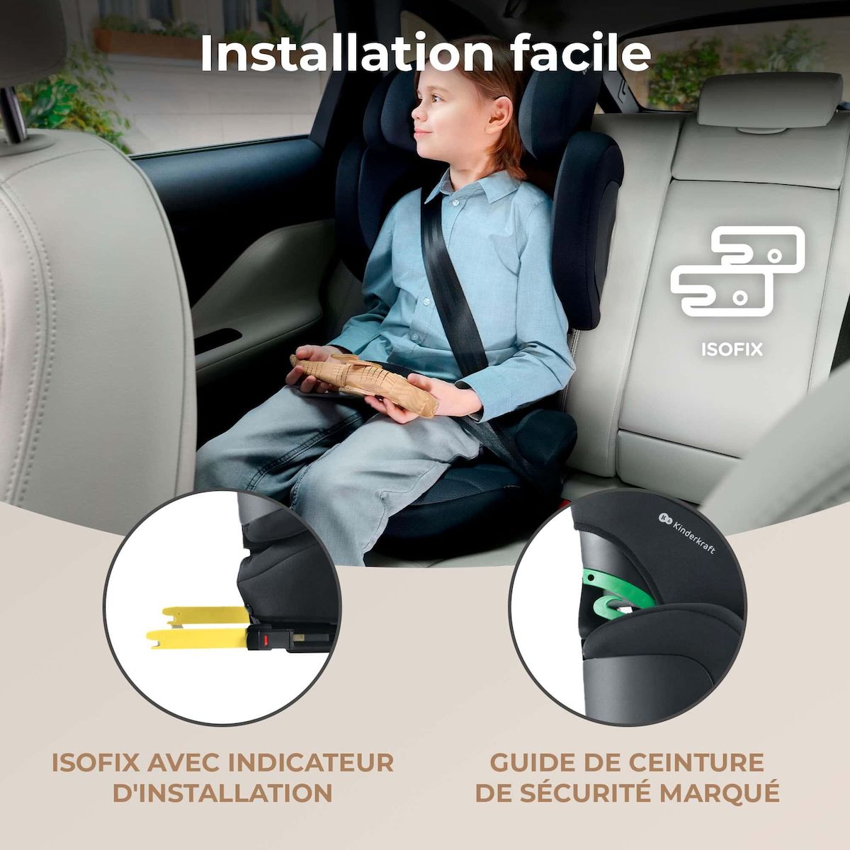 KINDERKRAFT Siège auto i-Size - installation facile avec protection latérale