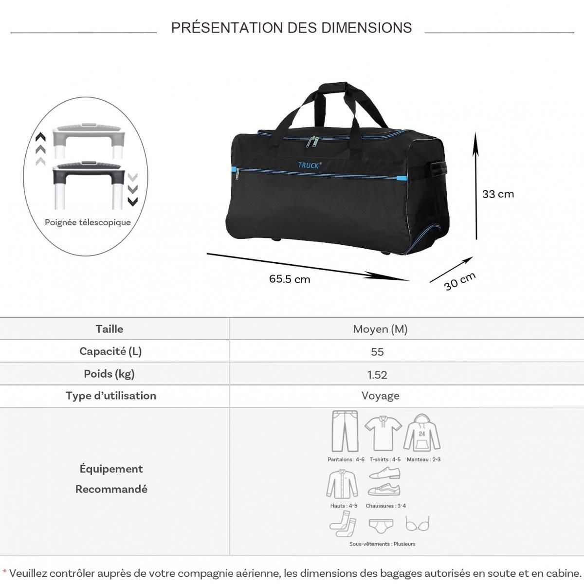 TRUCK Sac de voyage avec roulettes 64L  65.50cm