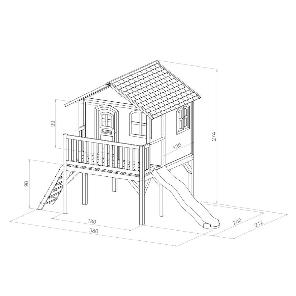 Axi House Maisonnette Sophie marron-blanc toboggan vert citron
