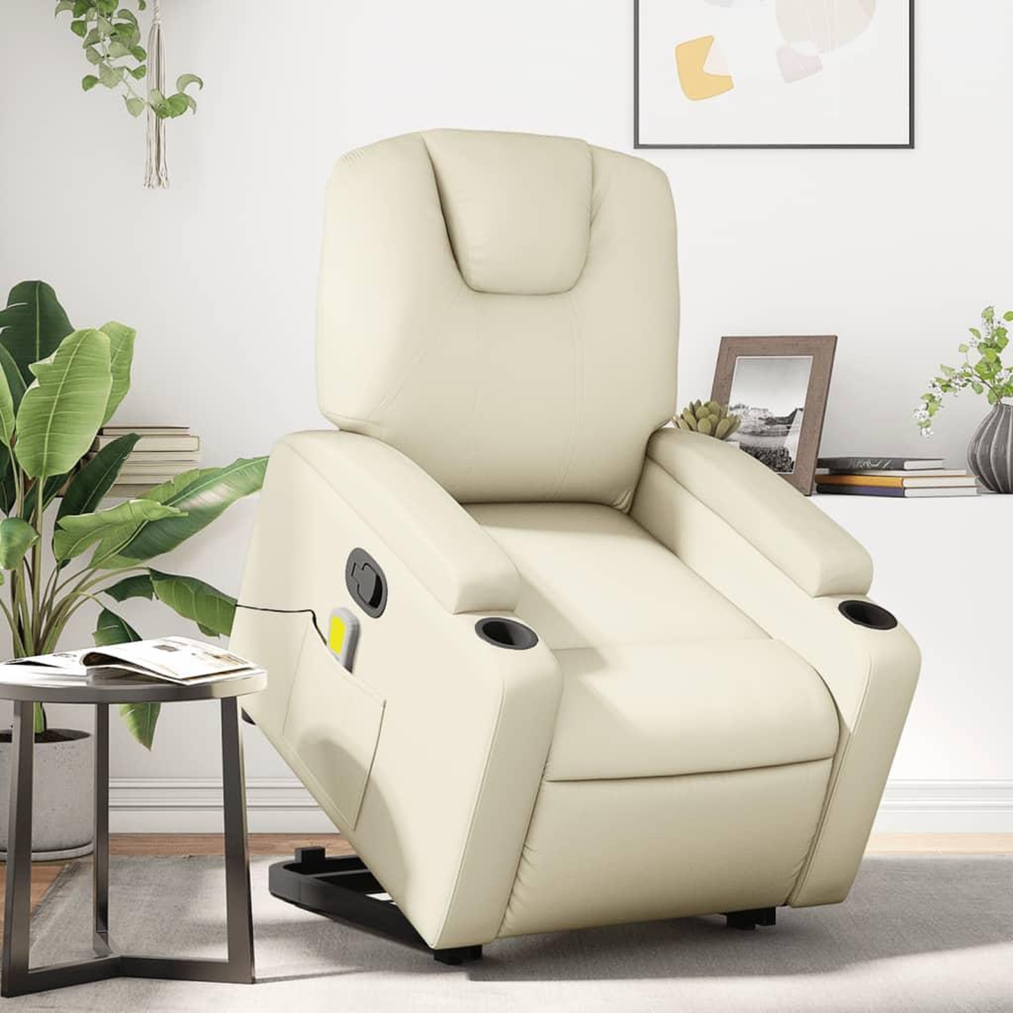 VIDAXL Fauteuil inclinable de massage Creme Similicuir