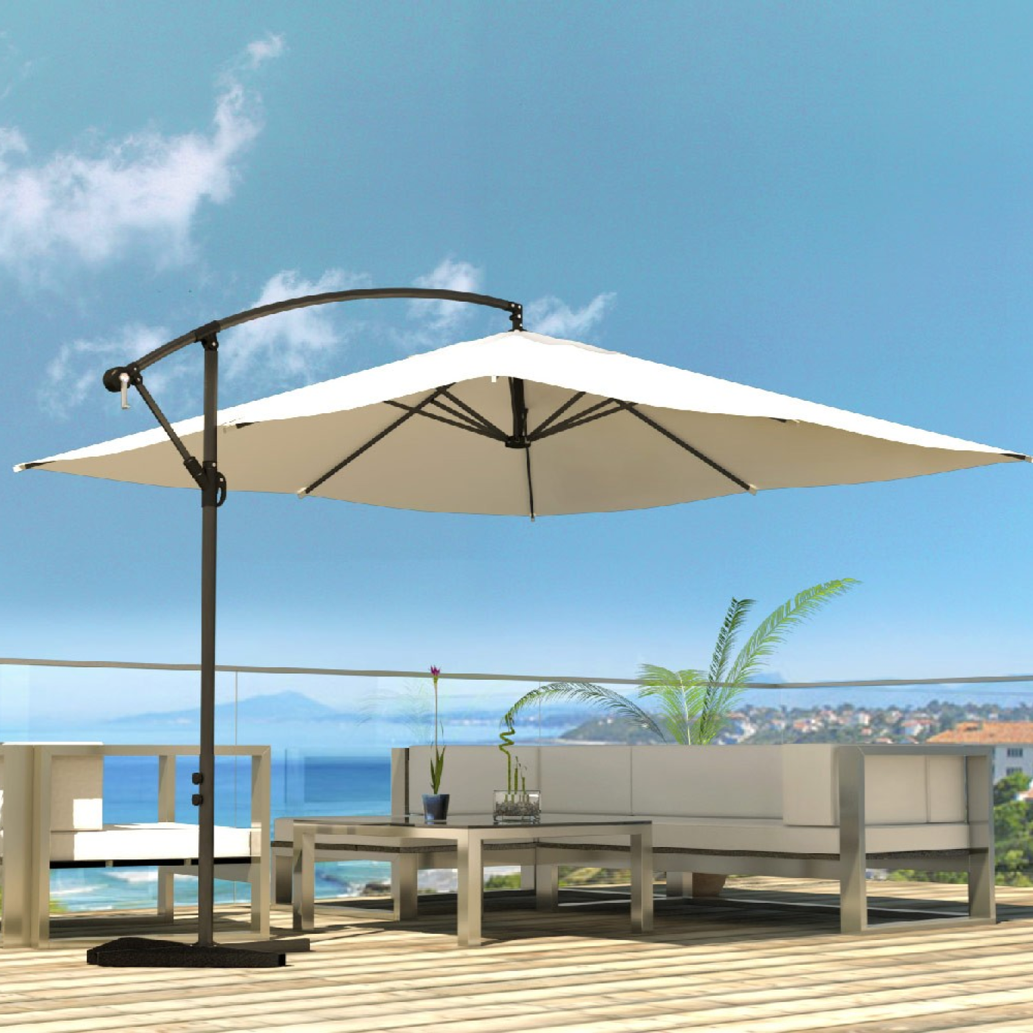 Voir la diapositive 3 : CONCEPT USINE Parasol ecru déporté carré 3 x 3 m solenzara