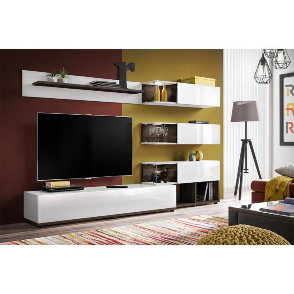 Paris Prix Meuble TV Design  Silk  240cm Blanc & Naturel