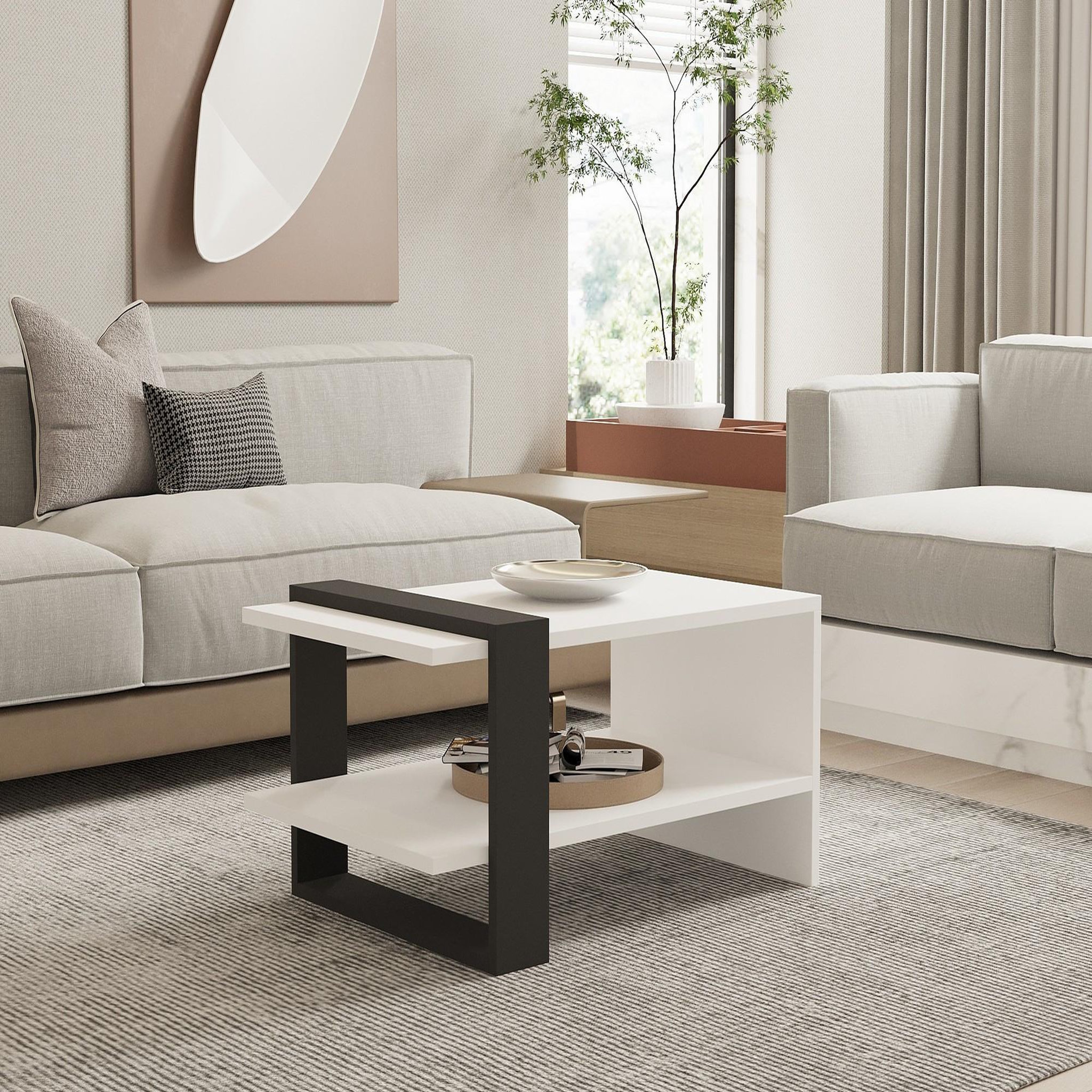 Voir la diapositive 2 : Habitat et Jardin Table basse en bois  funda  - 80 x 55 x 35 cm - anthraciteblanc