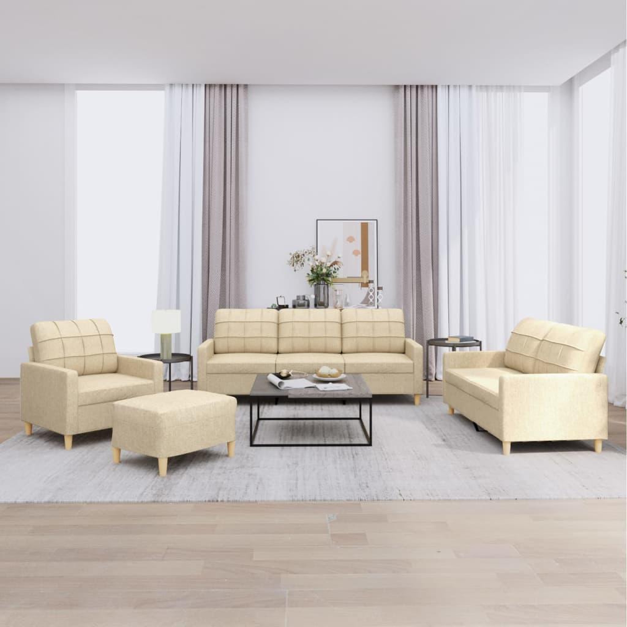 VIDAXL Ensemble de canapes 4 pcs avec coussins Creme Tissu