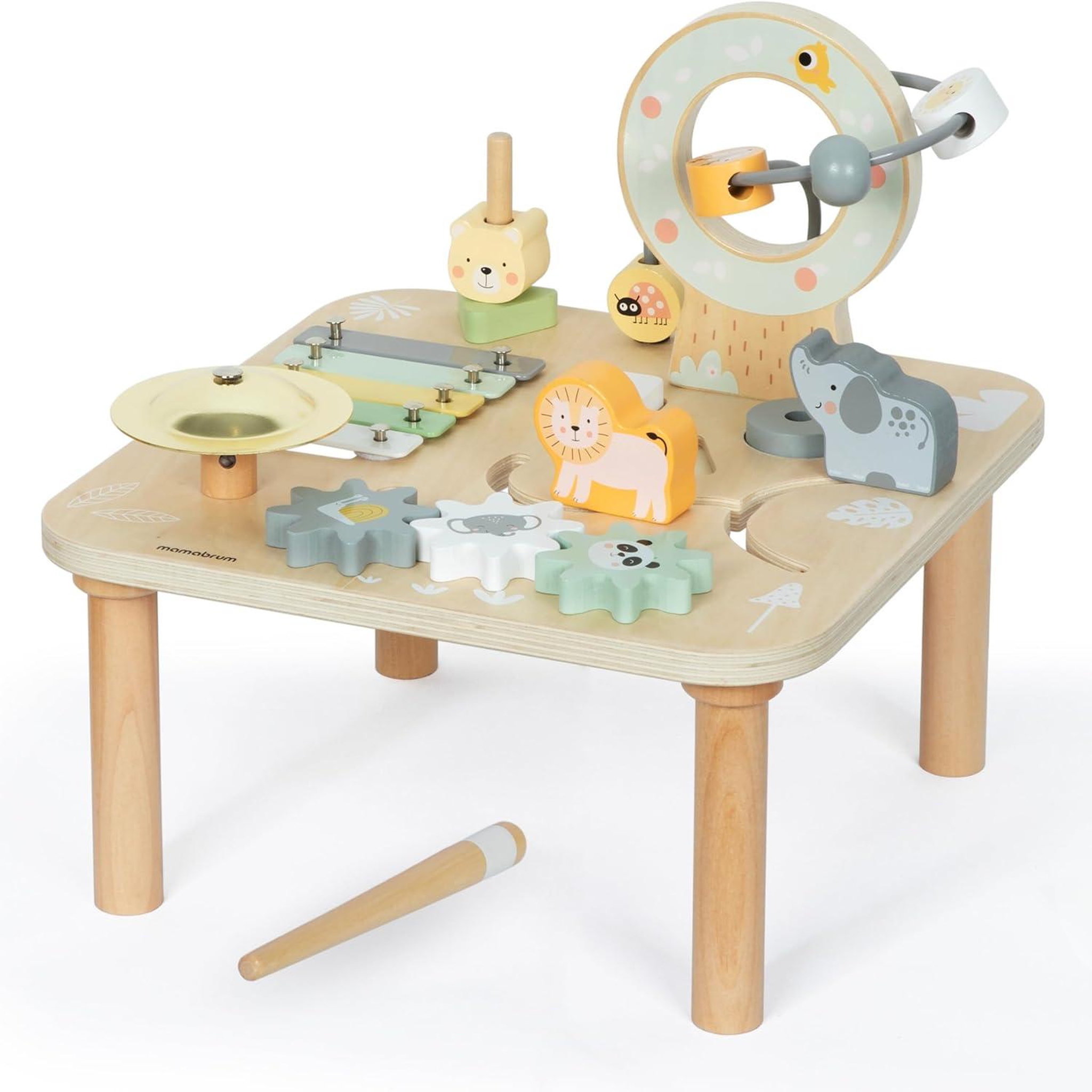MAMABRUM Éveil Sensoriel Montessori en Bois, Table D'activités, Jeux Éducatif music, Cymbales, Puzzle