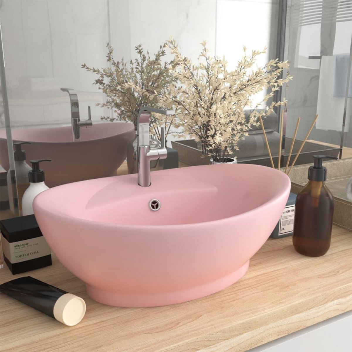 VIDAXL Lavabo ovale de luxe a trop-plein Rose mat 58,5x39 cm Ceramique