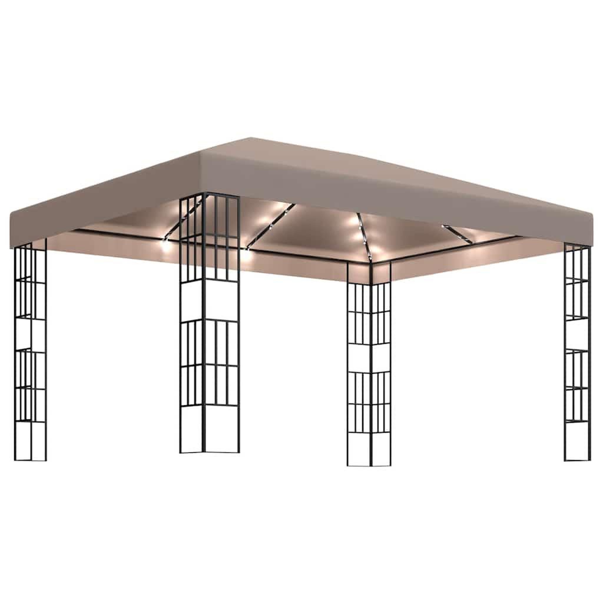 Voir la diapositive 2 : VIDAXL Tonnelle avec guirlande lumineuse a LED 4x3 m Taupe
