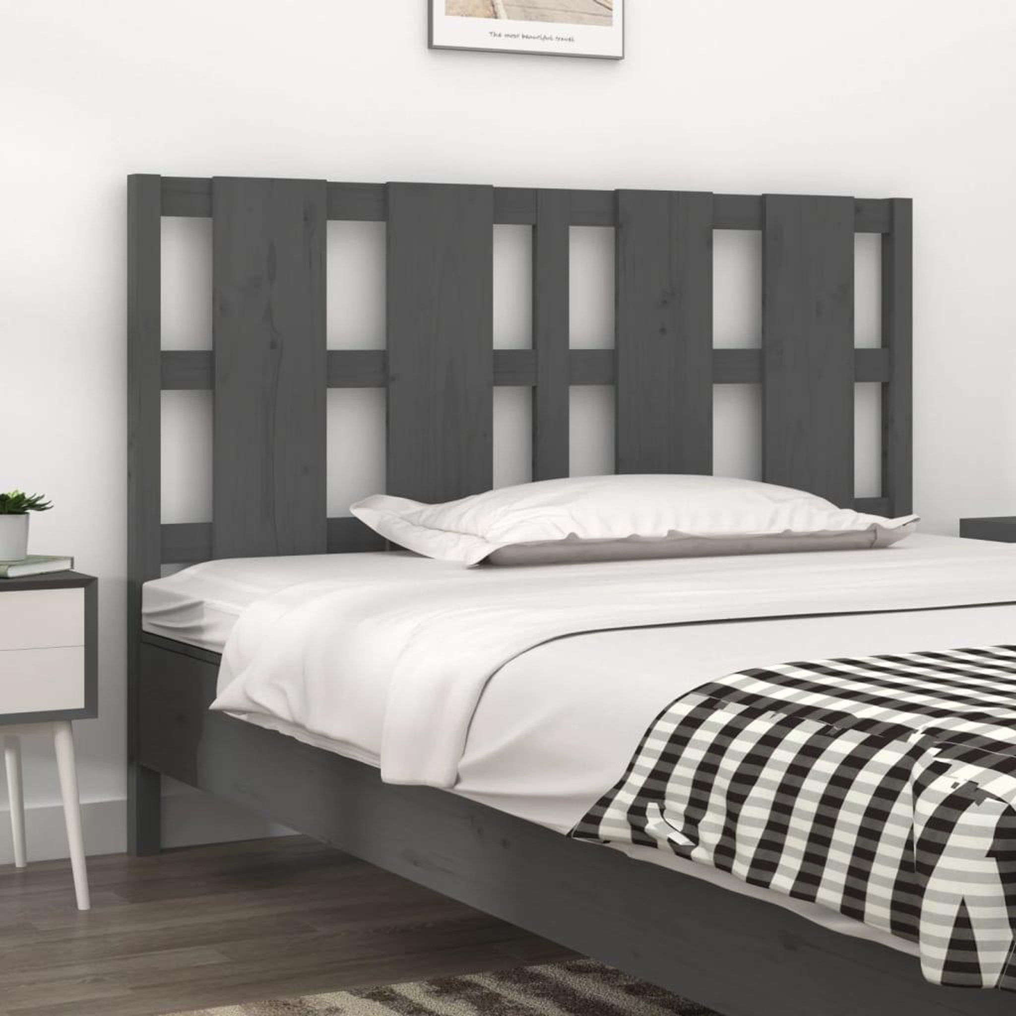 Voir la diapositive 1 : VIDAXL Tete de lit Gris 145,5x4x100 cm Bois massif de pin