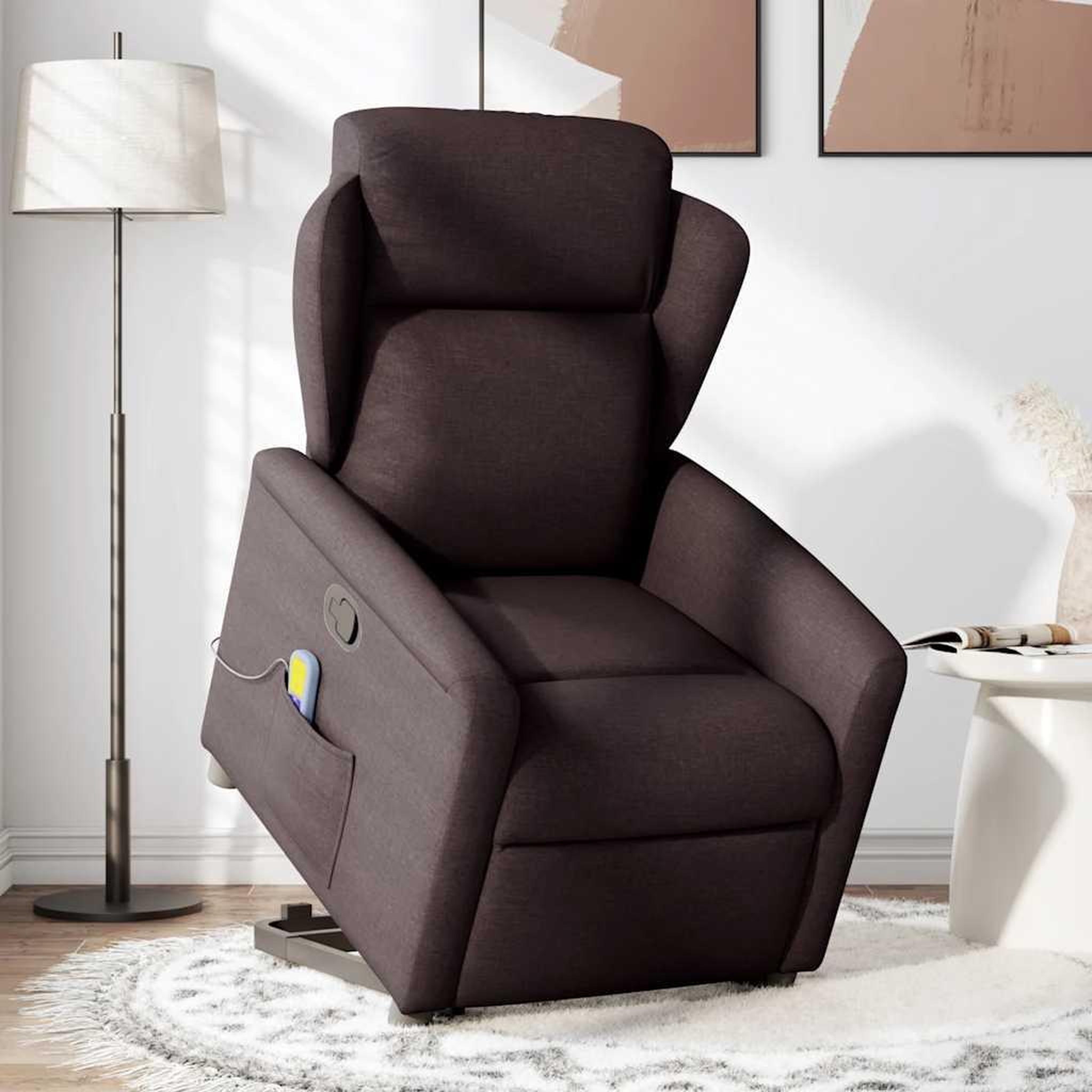 Voir la diapositive 2 : VIDAXL Fauteuil inclinable de massage Marron fonce Tissu