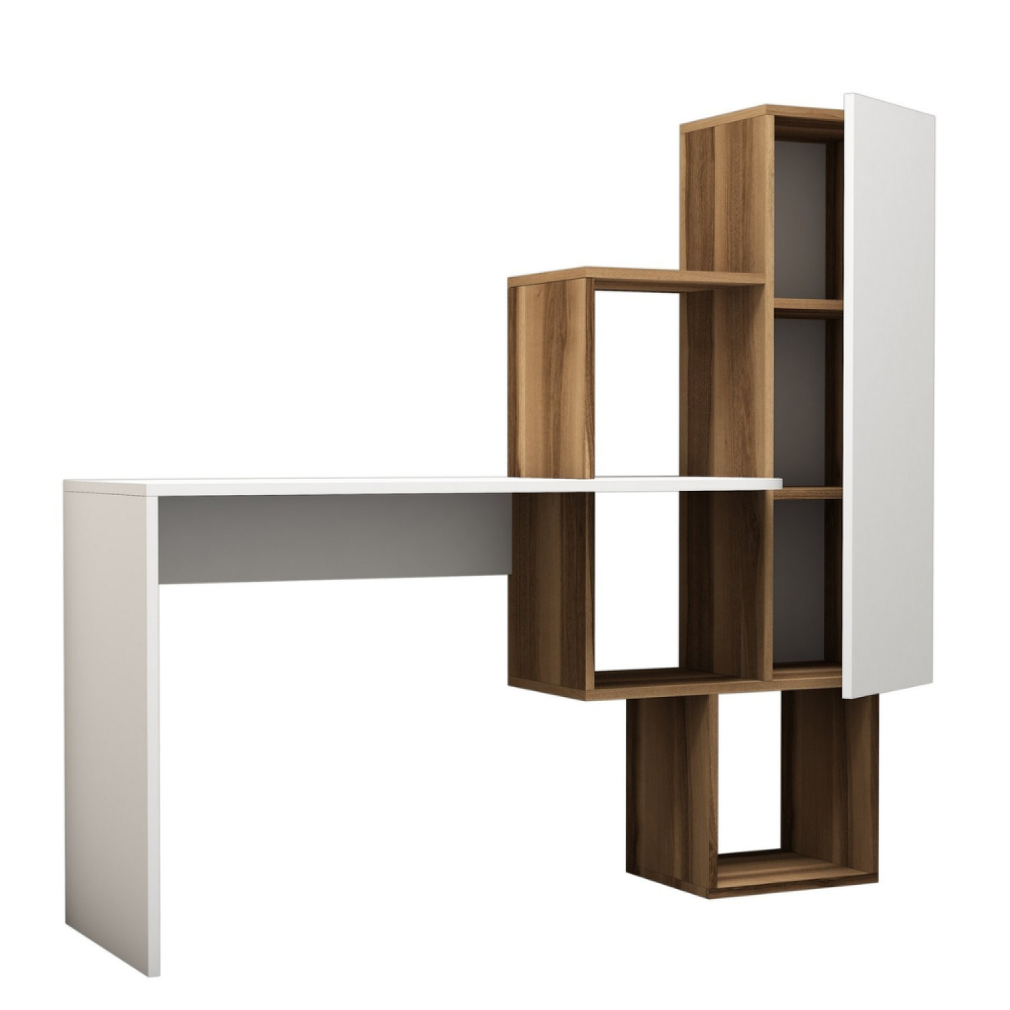 CONCEPT USINE Bureau fonctionnel 6 rangements - bois et blanc turku