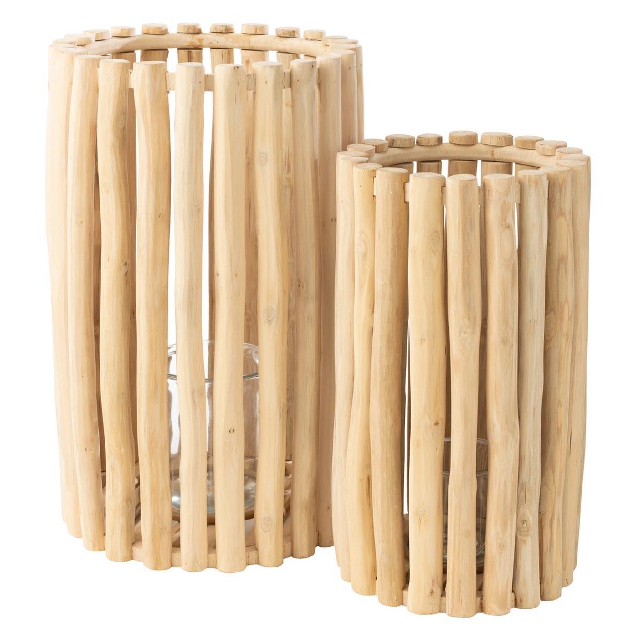 J-LINE Lot de 2 Lanternes en Teck  Myrtle  60cm Naturel