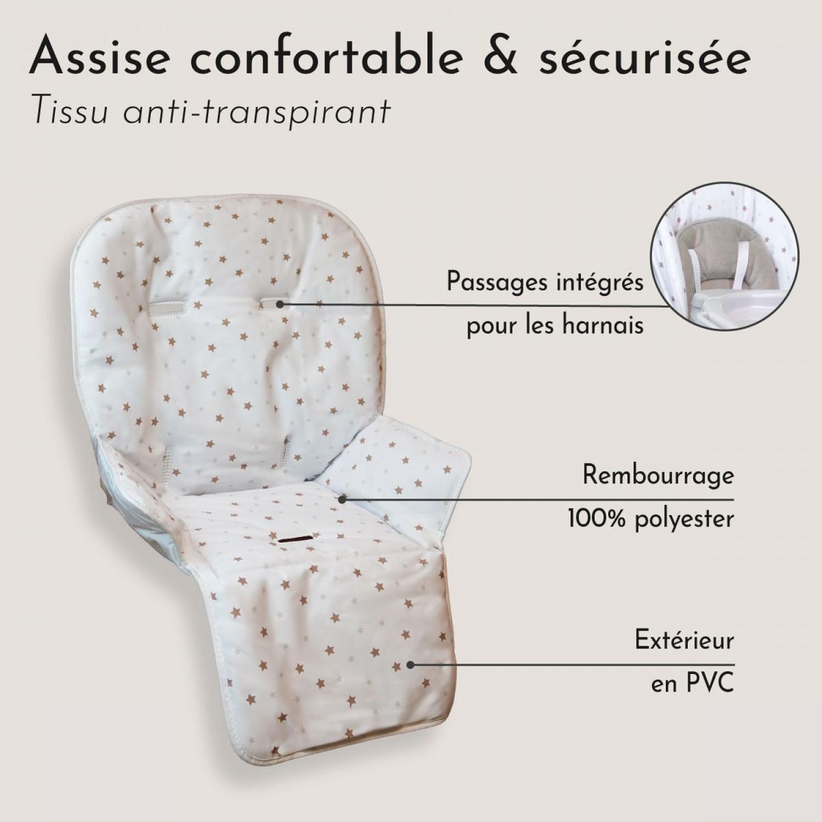 Monsieur Bébé Housse d'assise pour chaise haute bébé enfant gamme Ptit - Cléo