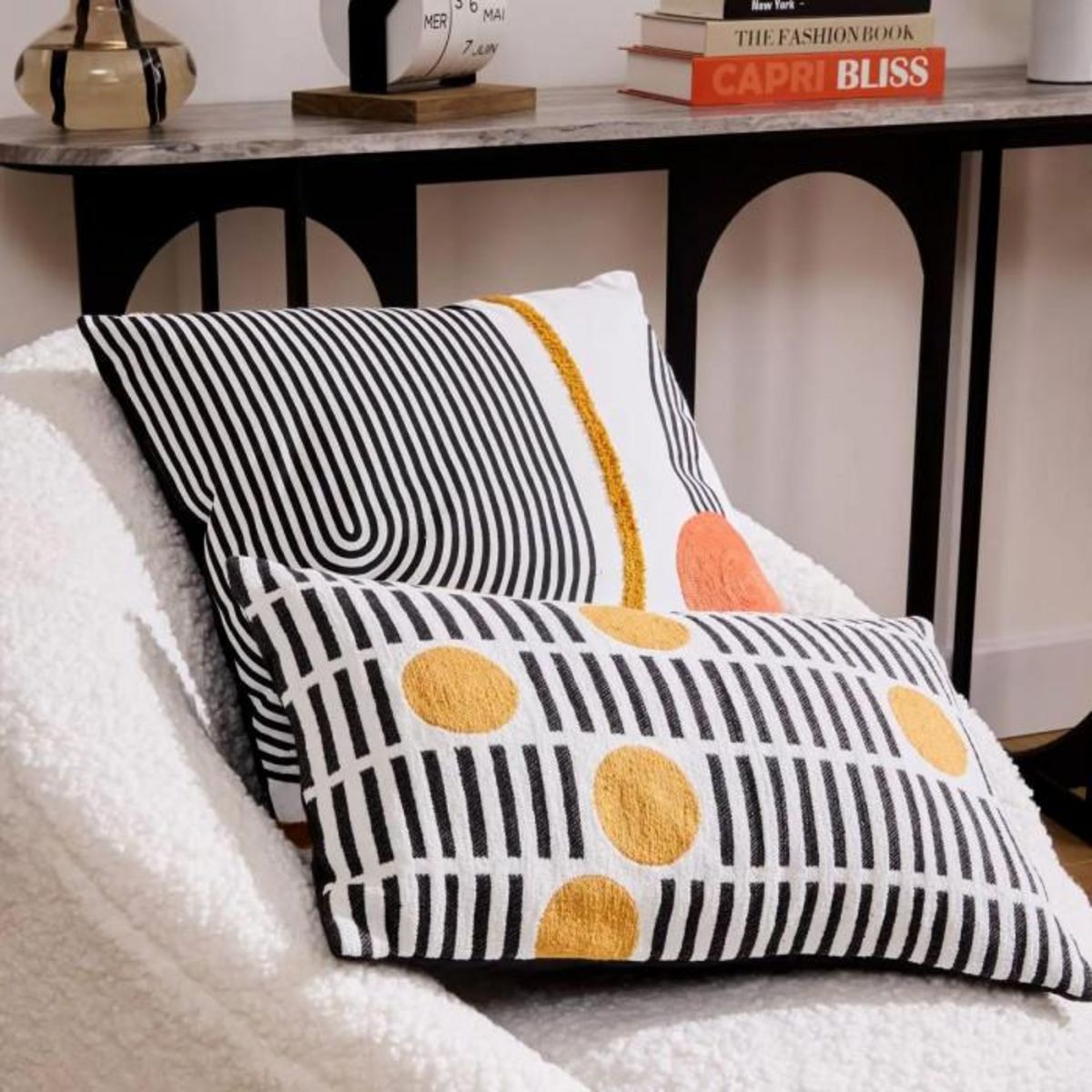 ATMOSPHERA Coussin Déco Jacquard Chenillé  Kubus  30x50cm Noir & Blanc