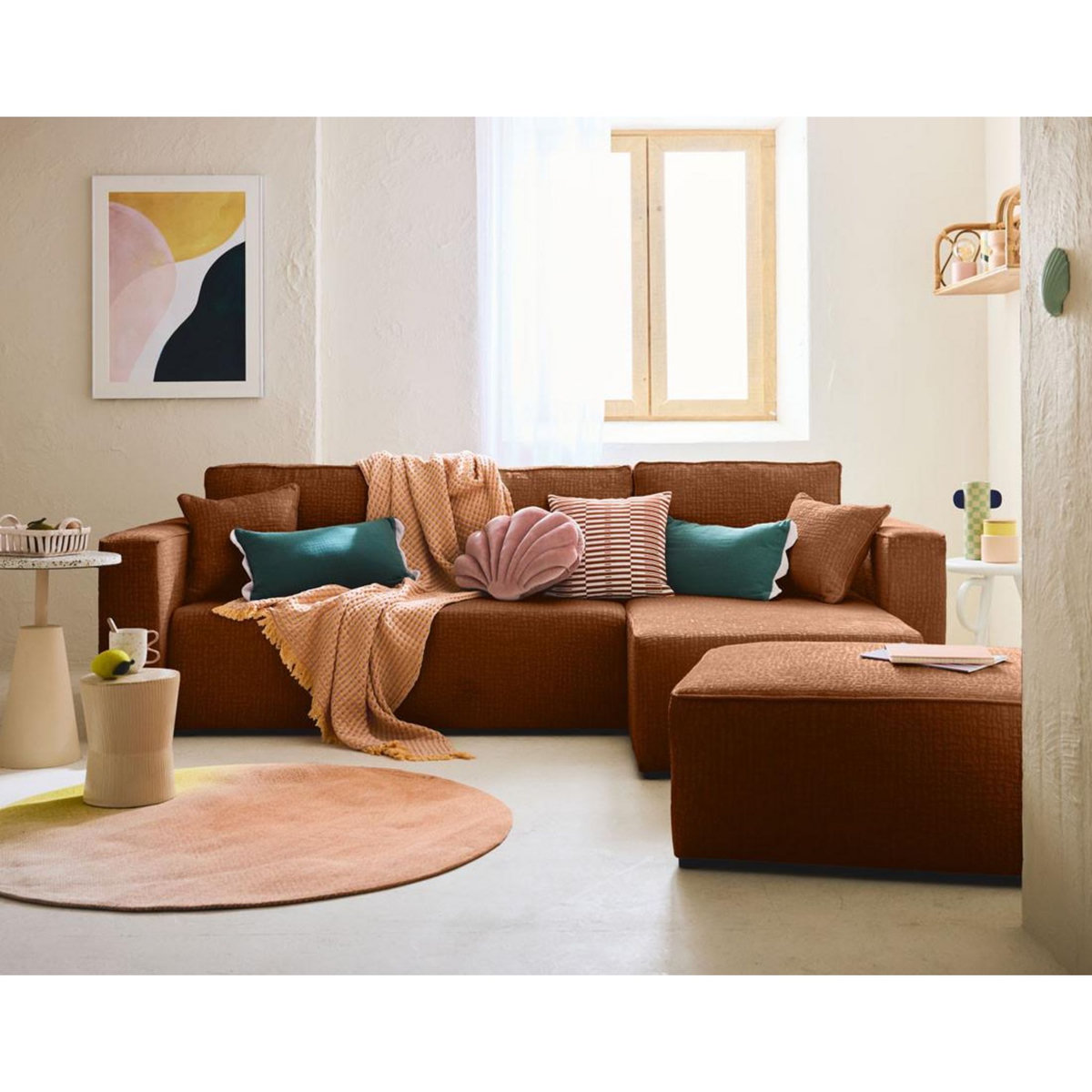 BEST MOBILIER Topaze - canapé d'angle réversible - 4 places - convertible avec coffre - en tissu velours relief