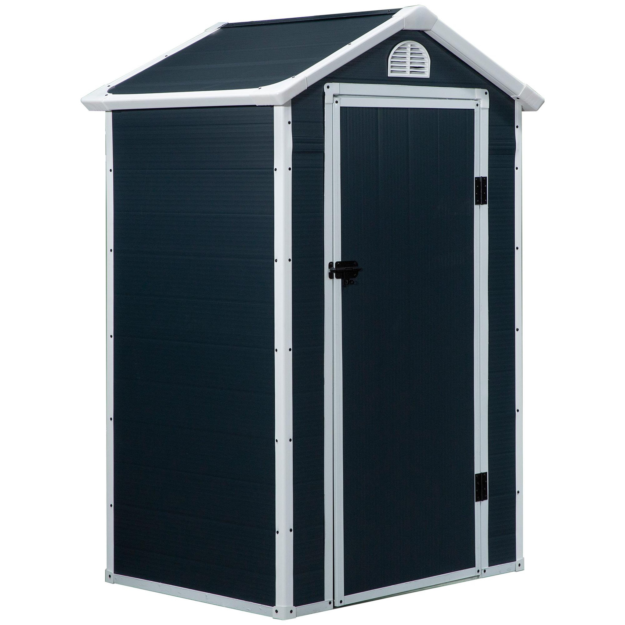 Voir la diapositive 1 : OUTSUNNY Abri de jardin - cabanon porte verrouillable, fenêtre - dim. 1,34L x 1,04l x 2,04H m - résine PP ondulée anthracite