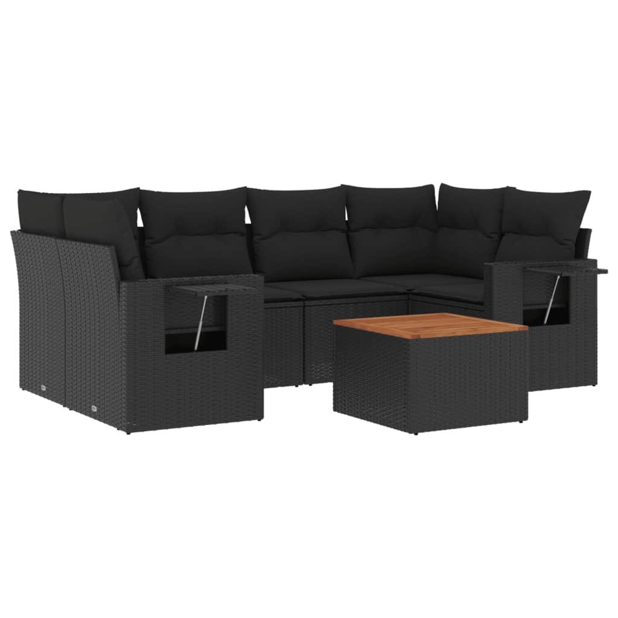 Voir la diapositive 2 : VIDAXL Salon de jardin 7 pcs avec coussins noir resine tressee
