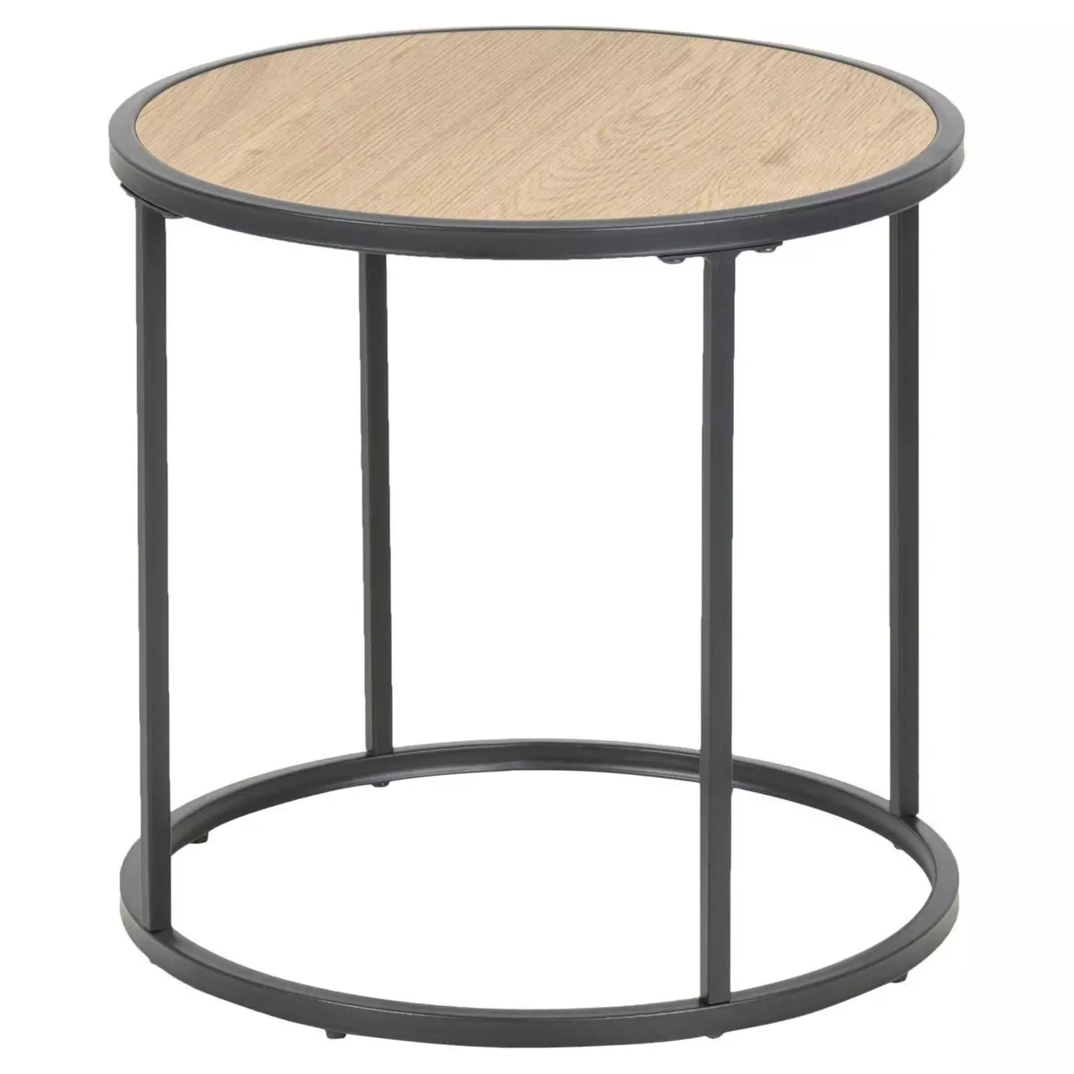 TOILINUX Table d'appoint ou bout de canapé rond en MDF et métal diam.45cm - Beige et Noir