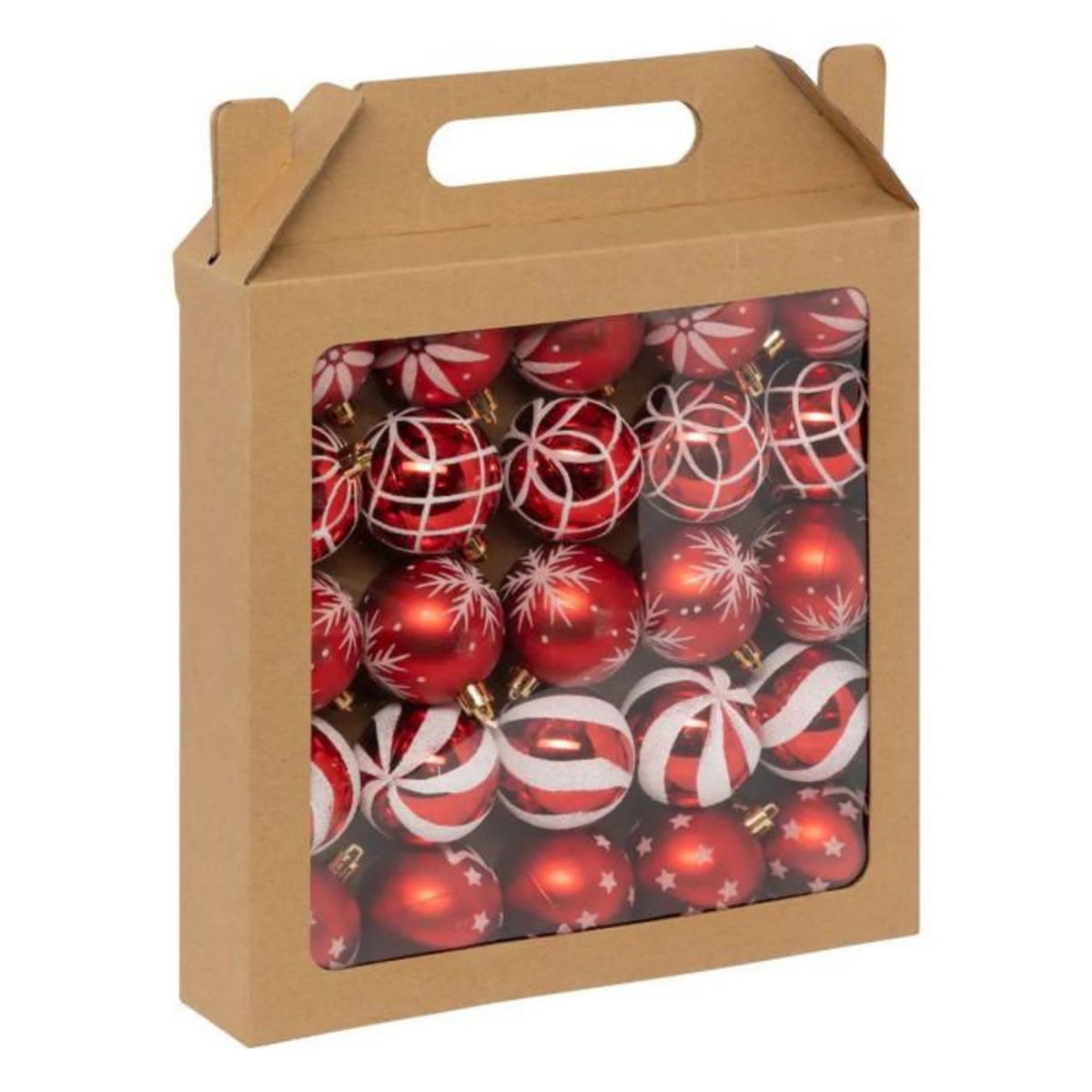 ATMOSPHERA Lot de 25 Boules de Noël  Maison des Couleurs  6cm Rouge & Blanc