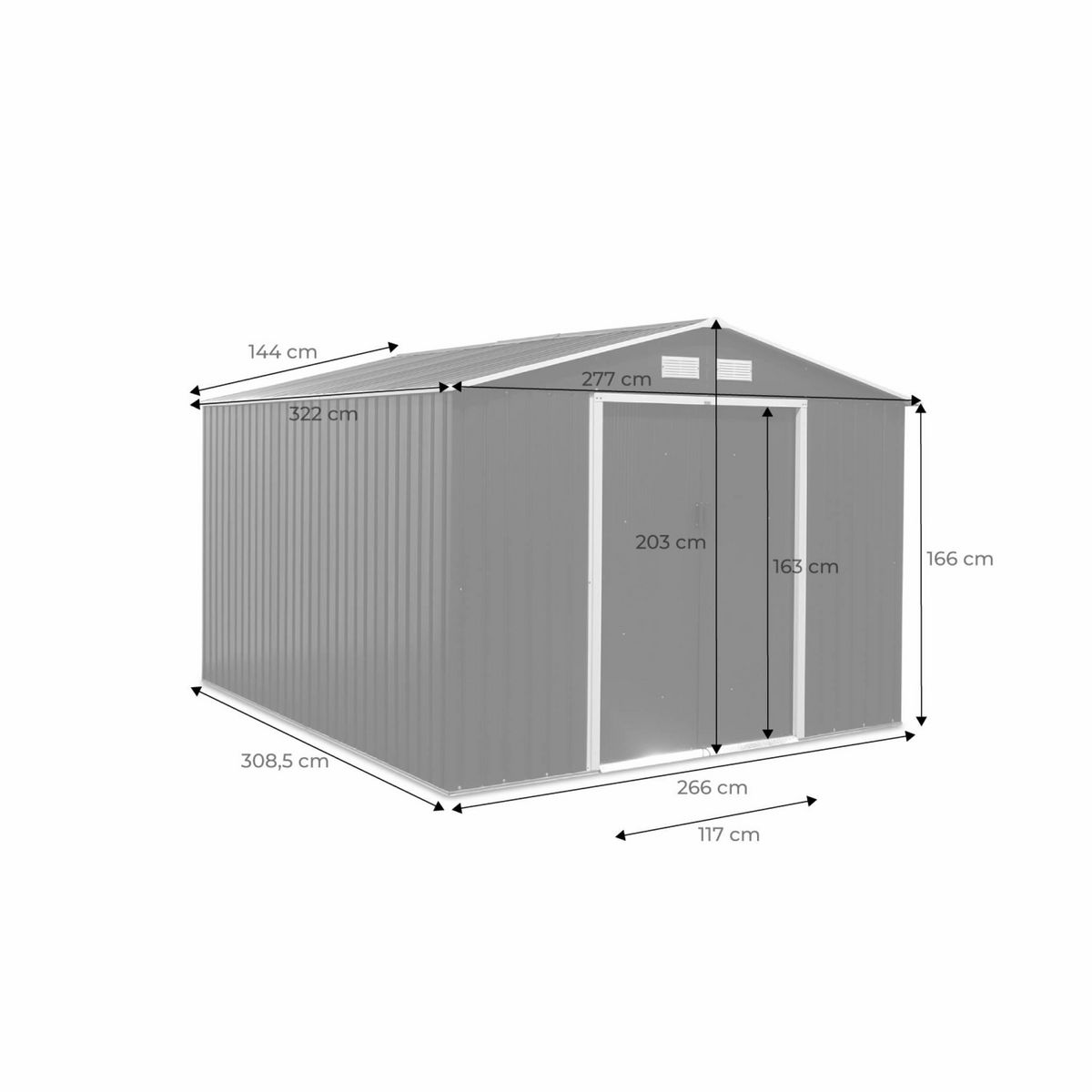 SWEEEK Abri de jardin en métal - FLANDRE 8.84m² gris anthracite - Cabane à outils avec deux grandes portes coulissantes. kit de fixation sol inclus. maison de rangement. remise