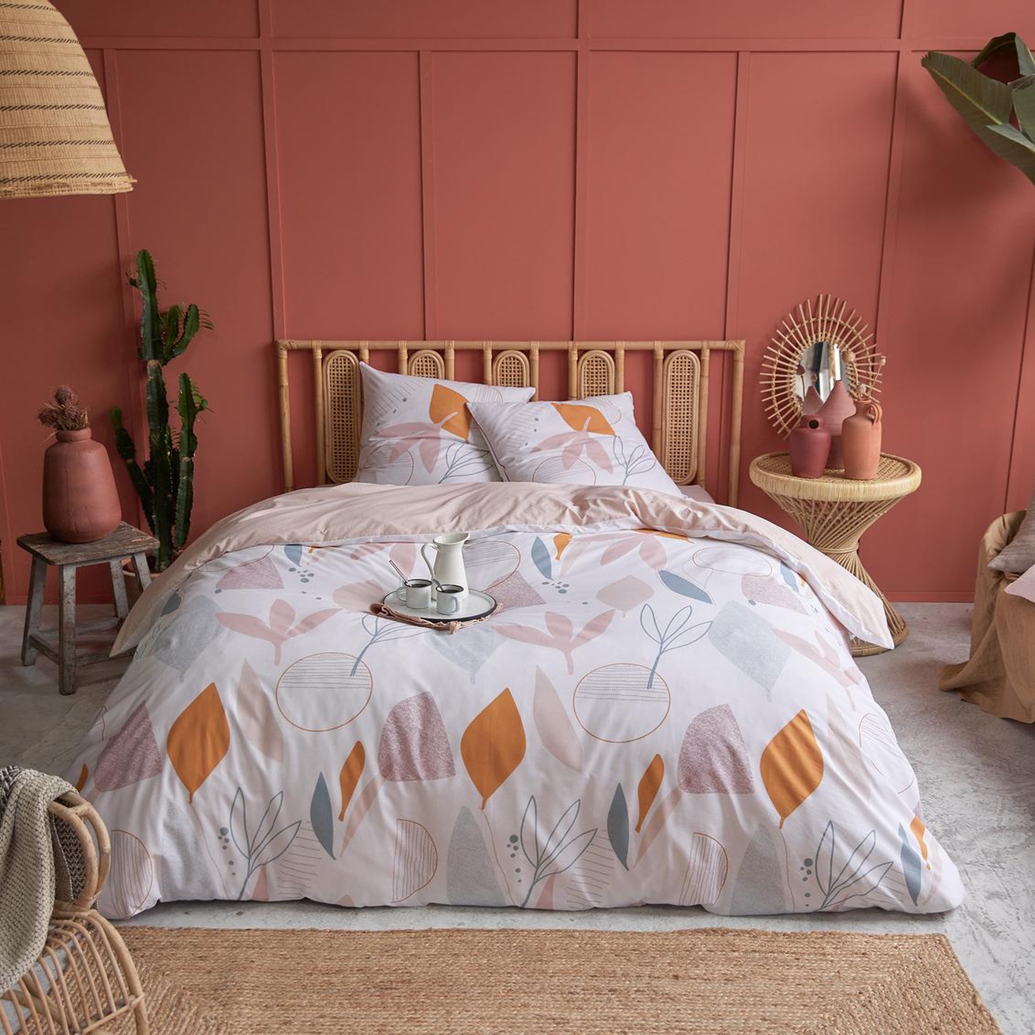 Parure housse de couette en coton 57 fils motif végétal