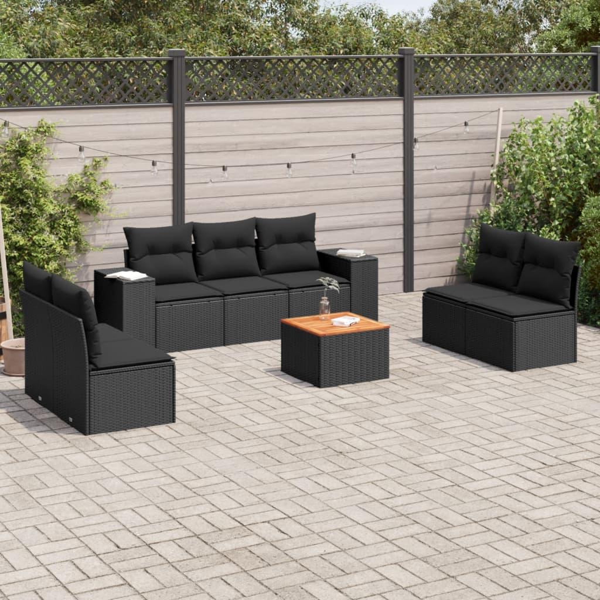 VIDAXL Salon de jardin 8 pcs avec coussins noir resine tressee