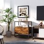 HOMCOM Console meuble de rangement style industriel vintage grand tiroir, étagère et plateau aspect vieux bois veinage métal noir