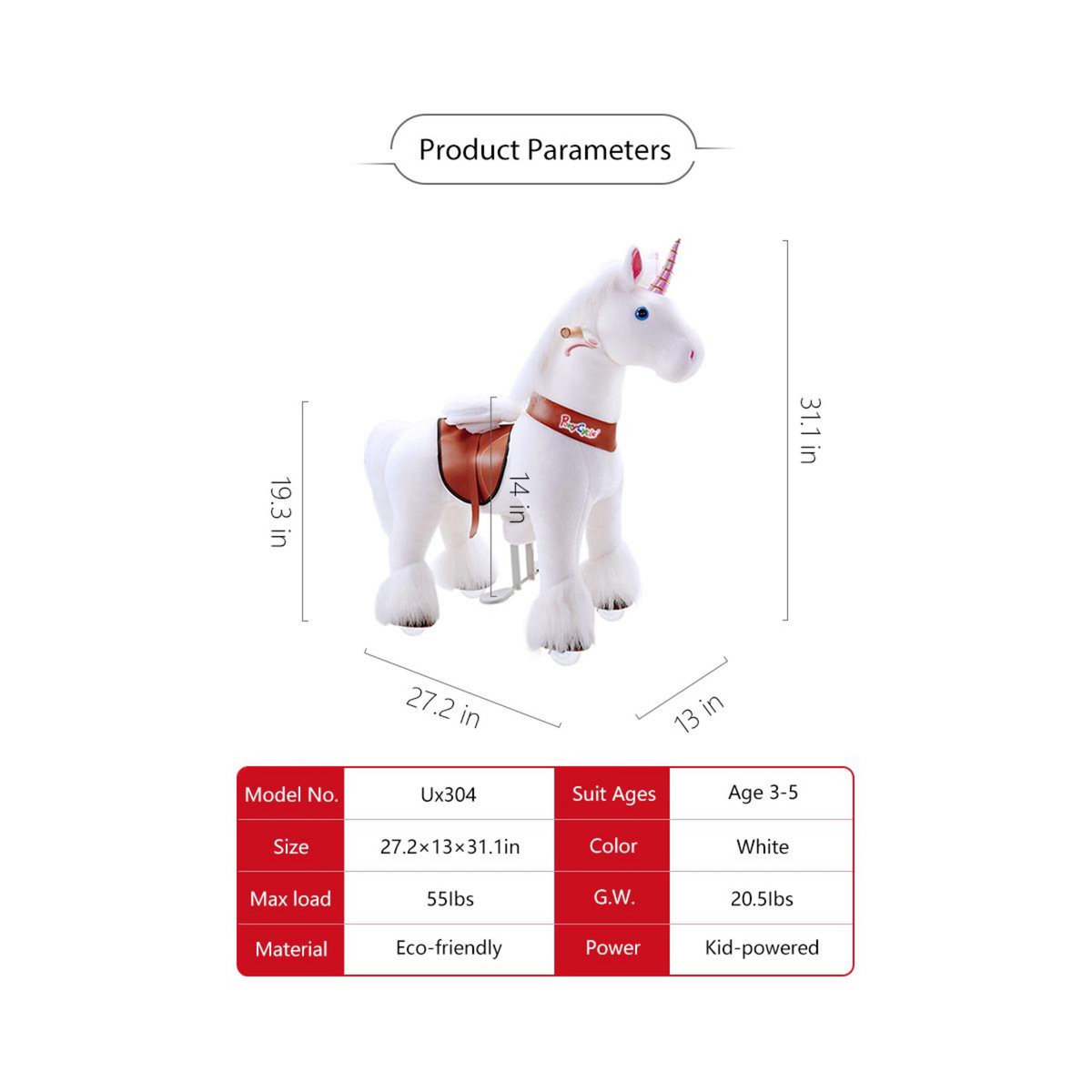 Ponycycle Licorne Blanche à monter Petit Modèle pour 3 à 5 ans