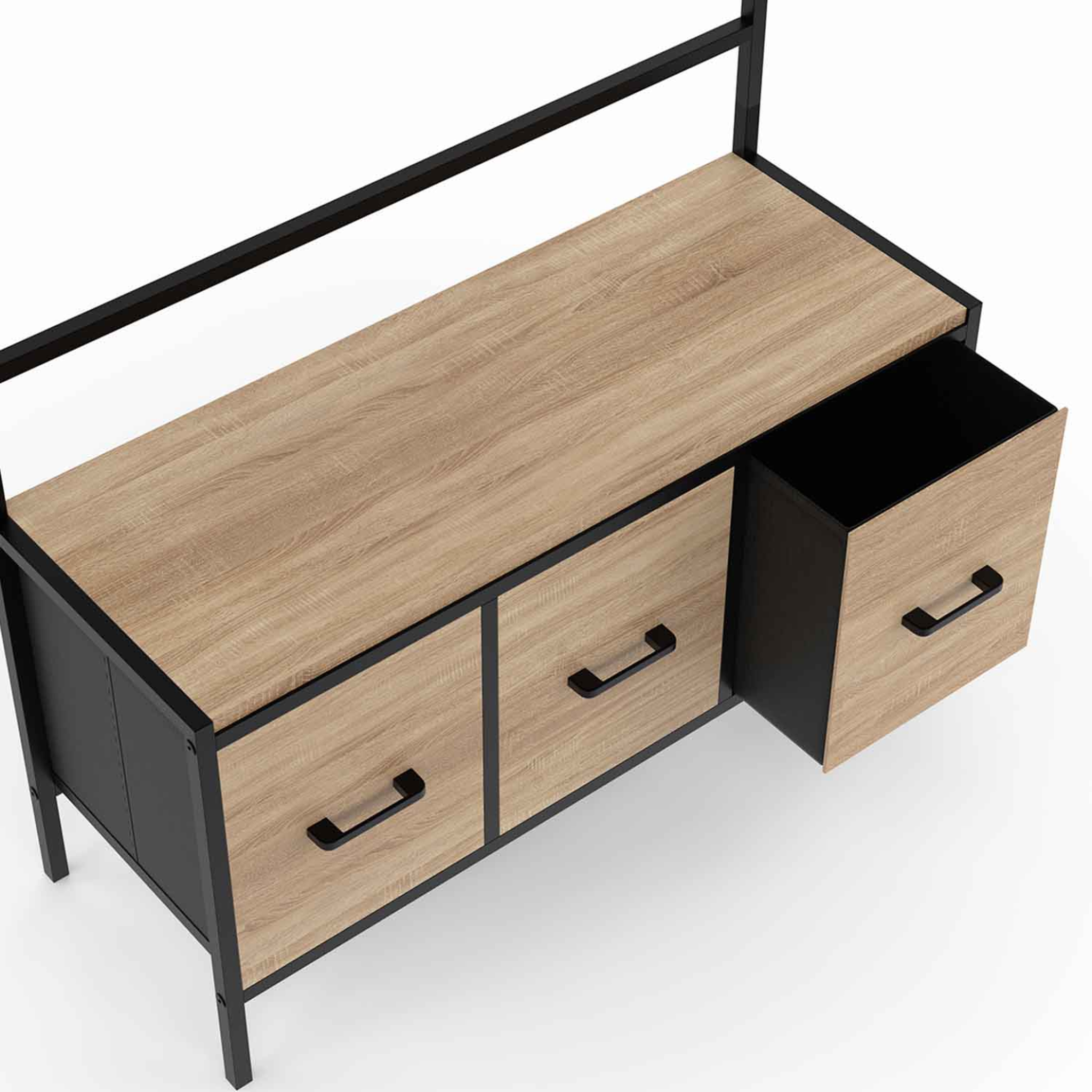 Voir la diapositive 6 : ID MARKET Vestiaire d'entrée utah avec banc et 3 tiroirs en tissu design industriel